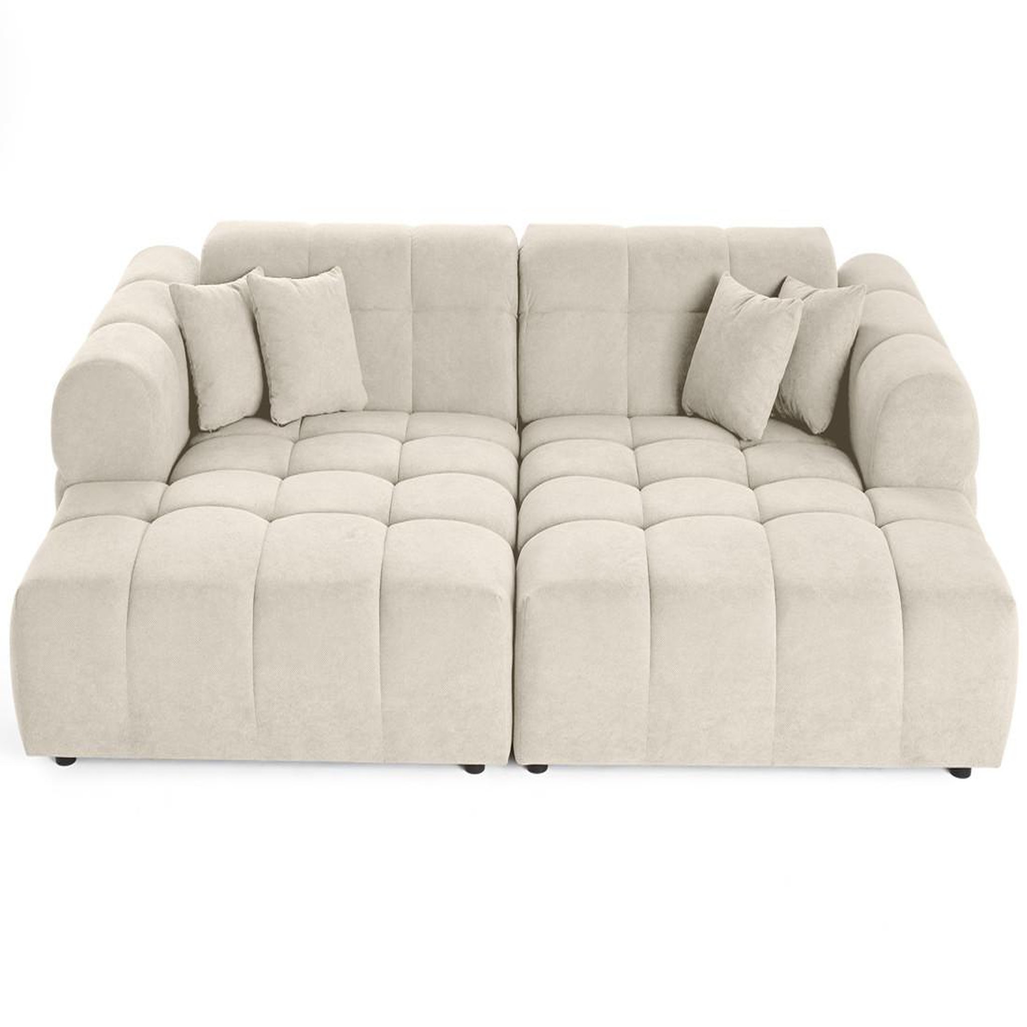 Voir la diapositive 3 : BEST MOBILIER Ray - canapé droit 4 places avec double méridienne - assise profonde - en tissu texturé