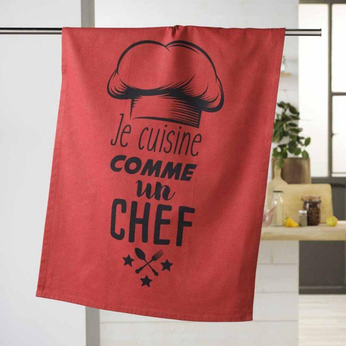 Paris Prix Torchon de Cuisine Comme un Chef 50x70cm Rouge pas cher