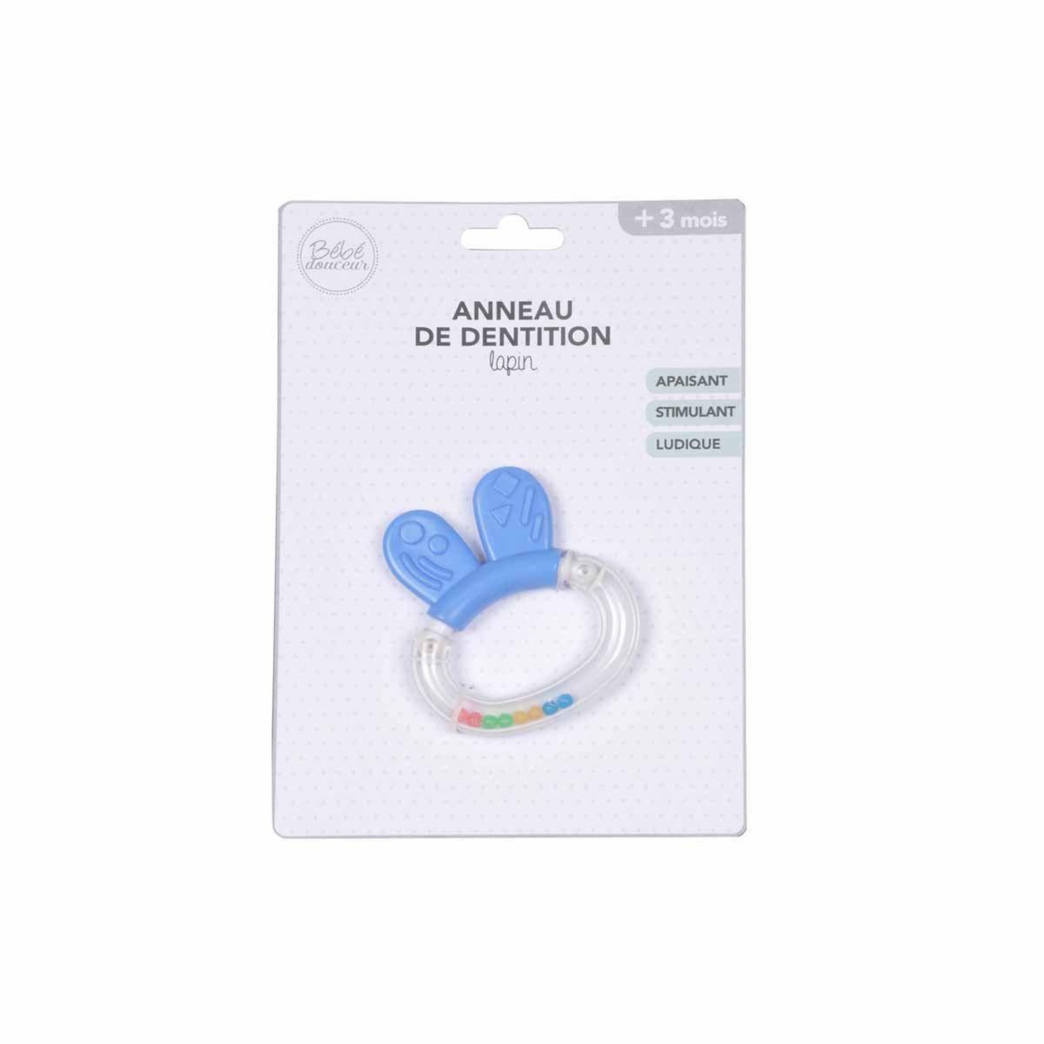 Voir la diapositive 2 : HOMEA Anneau de dentition hochet  lapin  7cm bleu