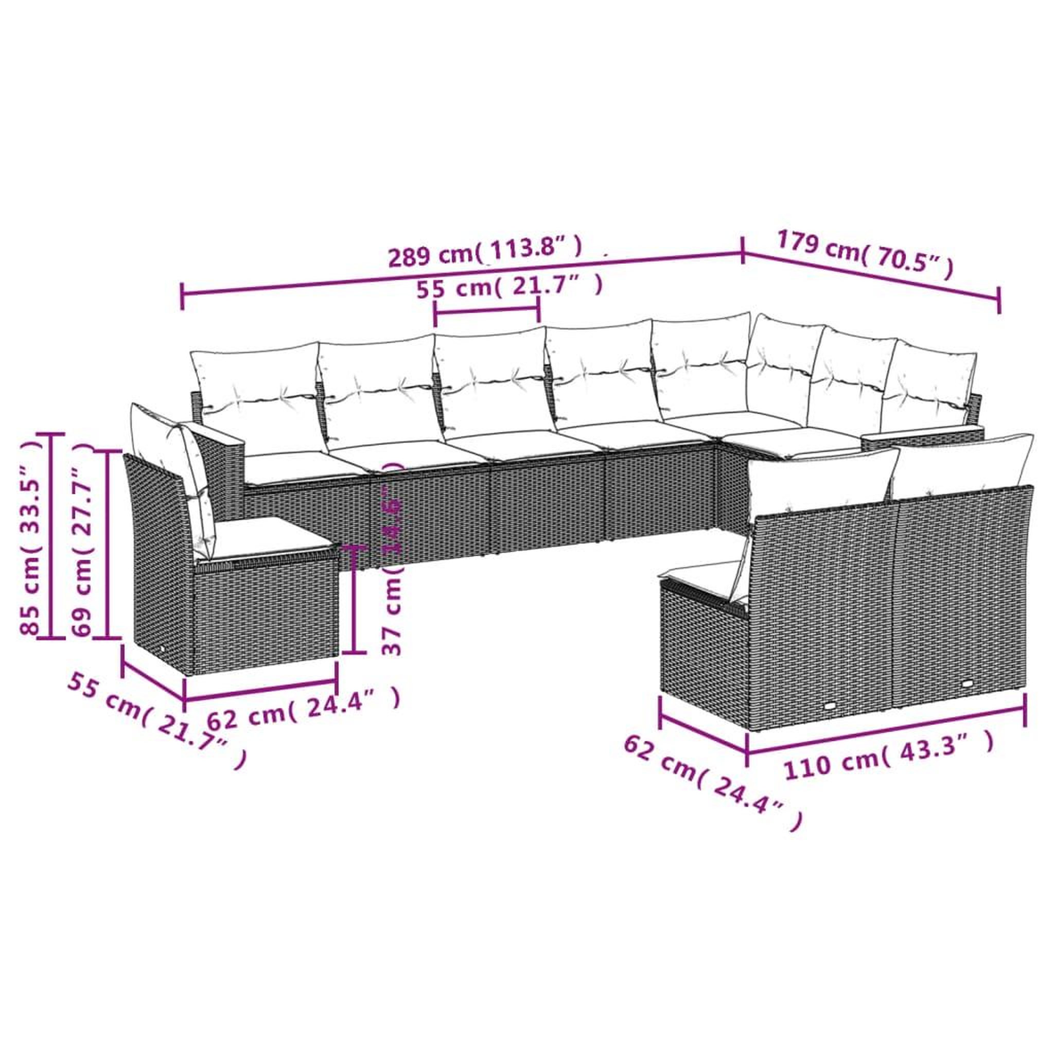 Voir la diapositive 6 : VIDAXL Salon de jardin avec coussins 10 pcs gris resine tressee
