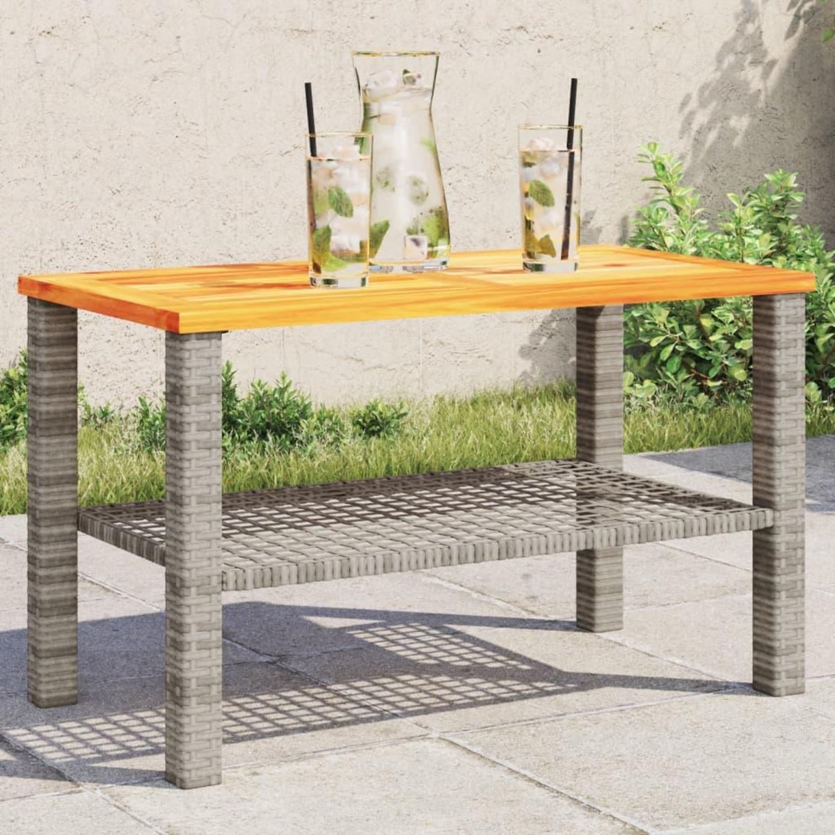 VIDAXL Table de jardin gris 70x38x42 cm resine tressee et bois acacia