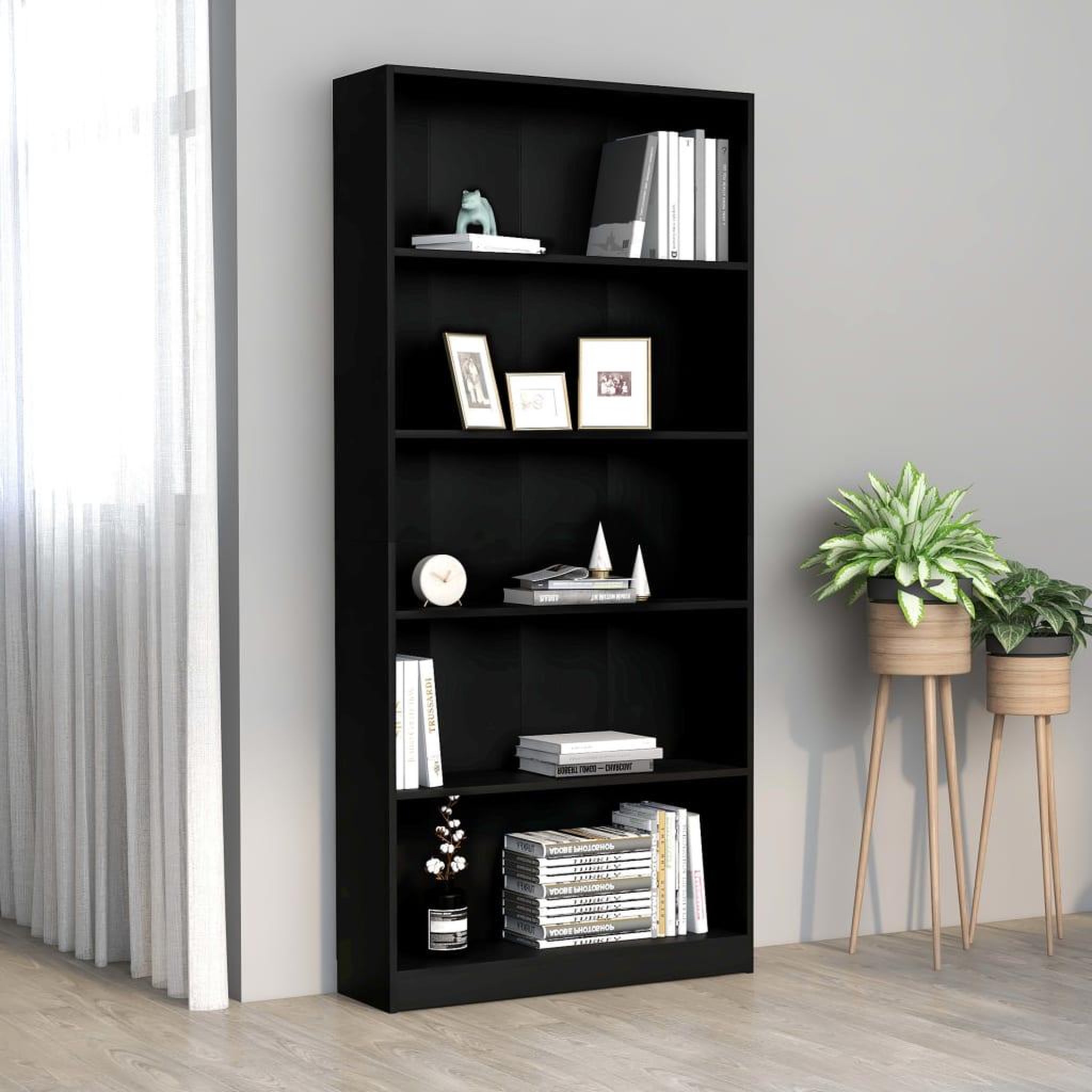 Voir la diapositive 1 : VIDAXL Bibliotheque a 5 niveaux Noir 80x24x175 cm Bois d'ingenierie