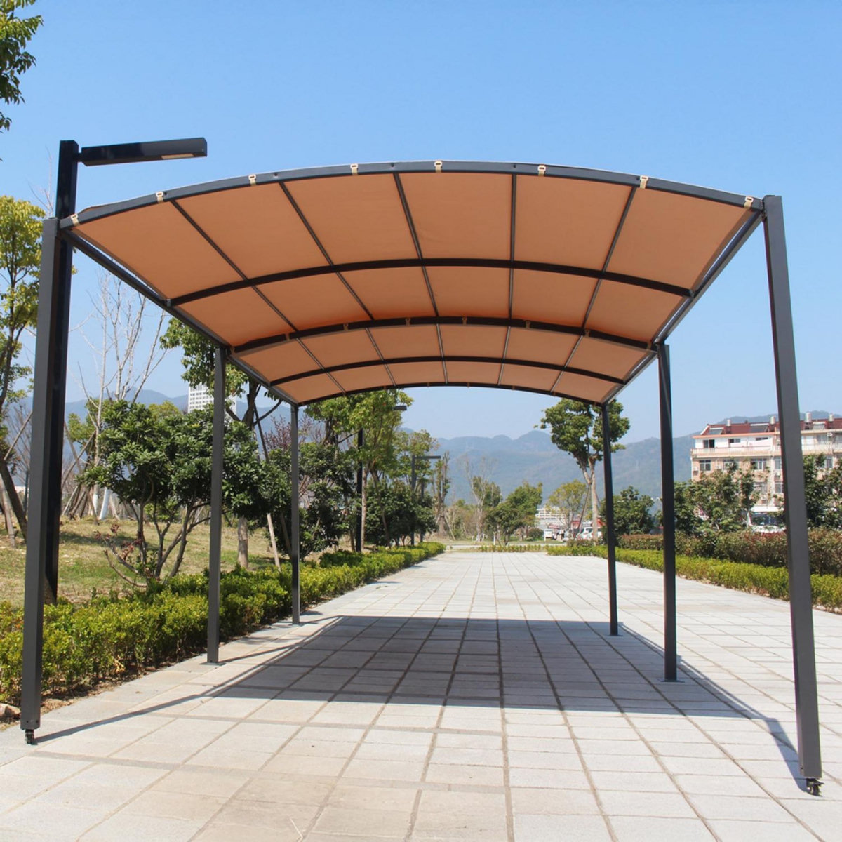 CONCEPT USINE Pergola coulissante extensible et carport 9m² jusqu'à 16m² gris et beige ICARIA