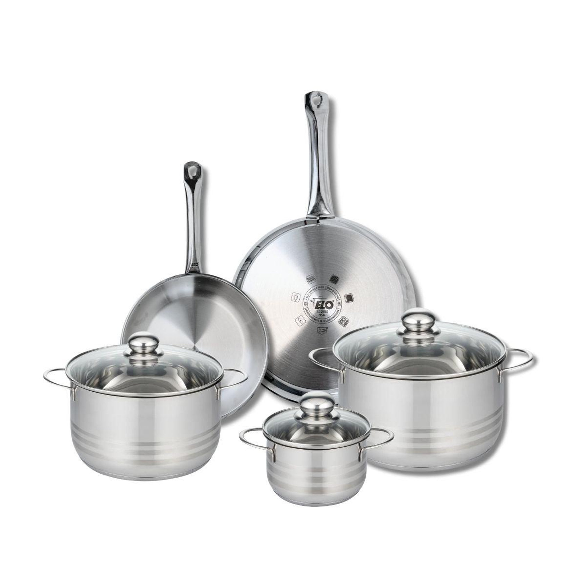 ELO Ensemble de 2 poêles de cuisson 24 et 28 cm et 3 faitouts 14, 20 et 24 cm elo profi brillant