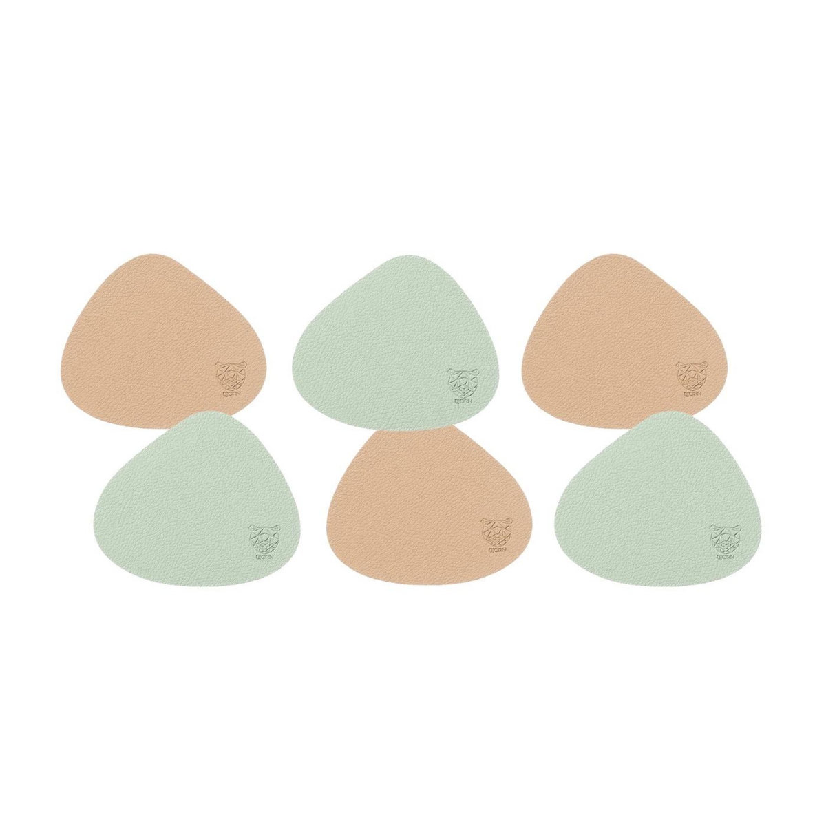 BJORN Sous-verre curve réversible - 6 pièces - Cuir recyclé rose pâle et vert pâle