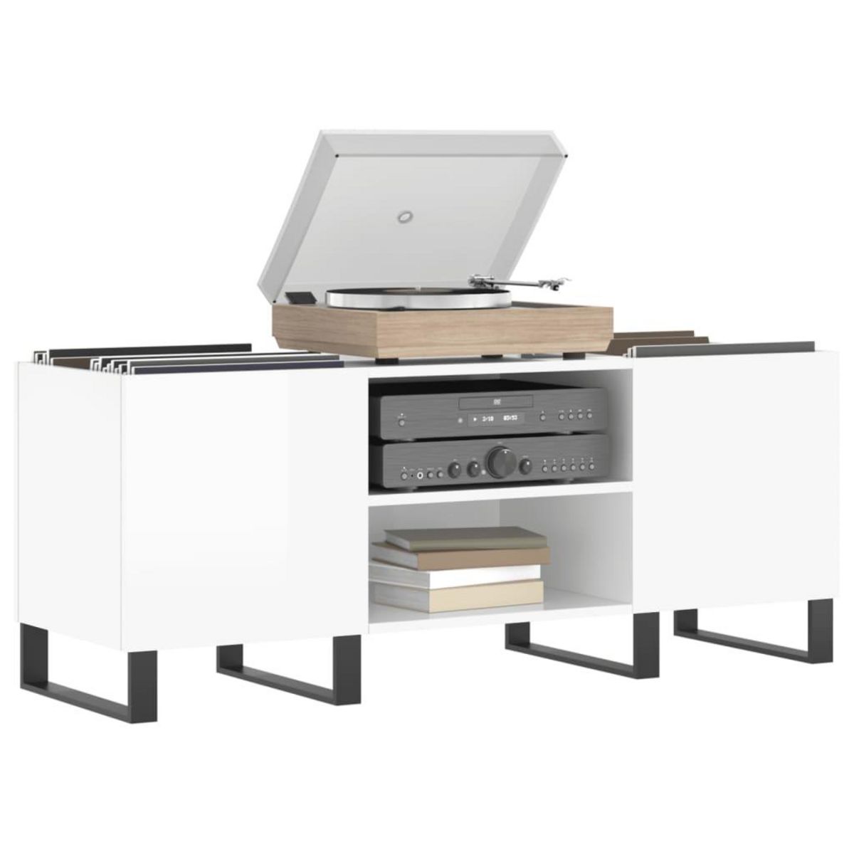 VIDAXL Armoire a disques blanc brillant 121x38x48 cm bois d'ingenierie