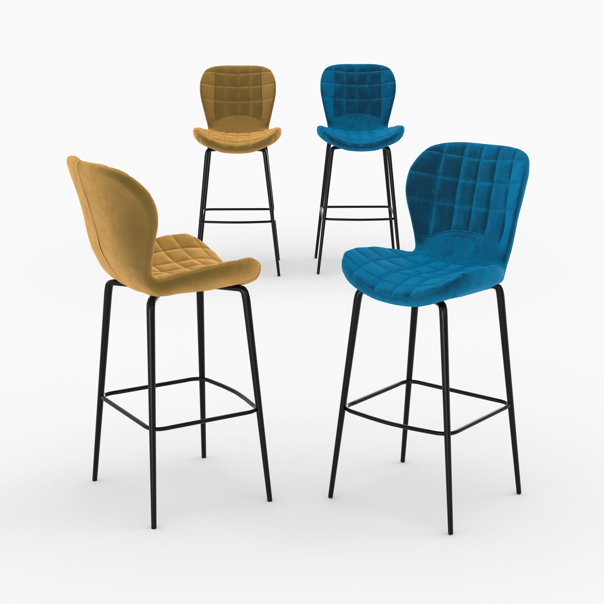 MAISON PAVANE Pack 4 chaises de bar en velours jaune et bleu 75 cm-mazzia