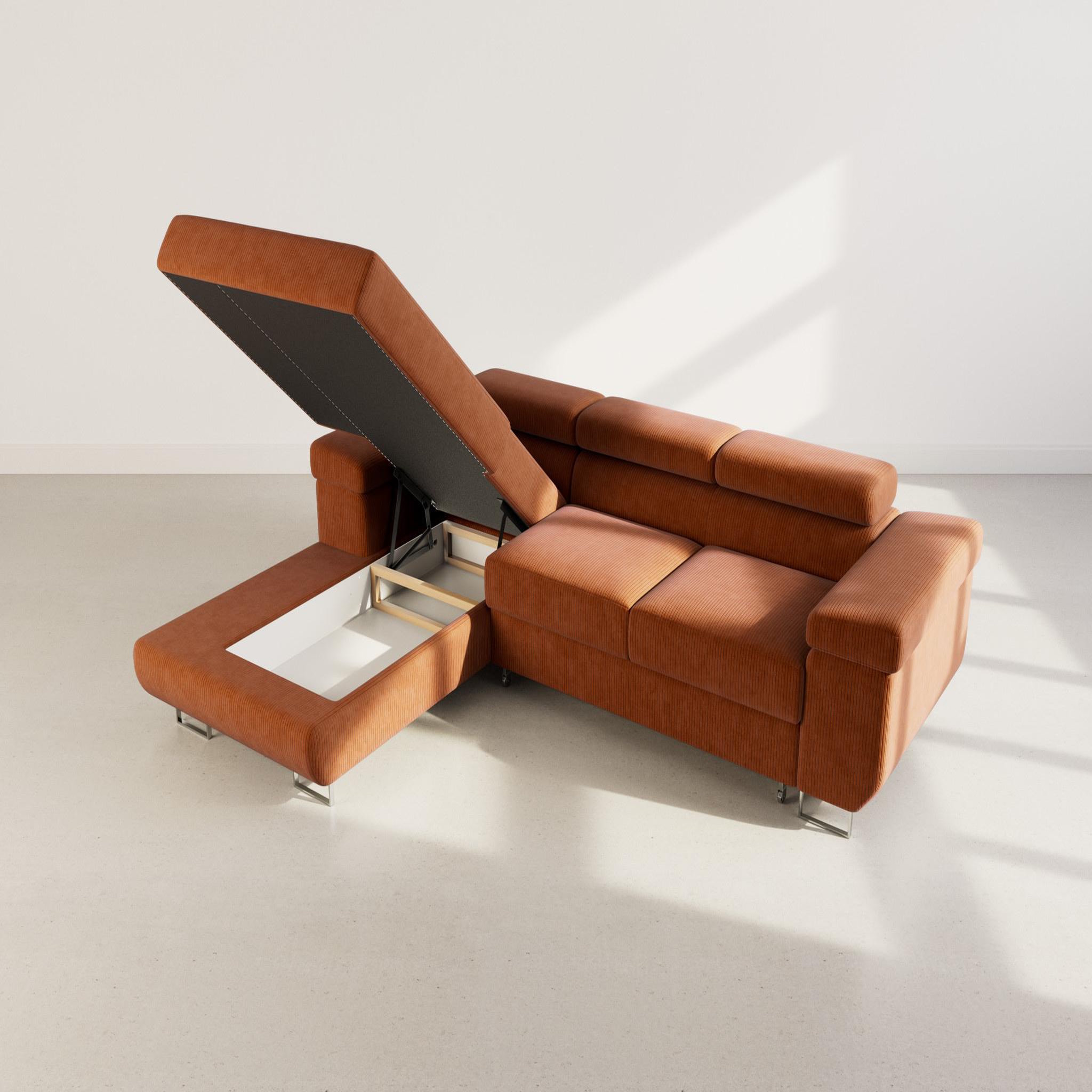 Voir la diapositive 3 : BEST MOBILIER Pablo - canapé d'angle gauche - 6 places - convertible avec coffre et têtières réglables - en velours côtelé