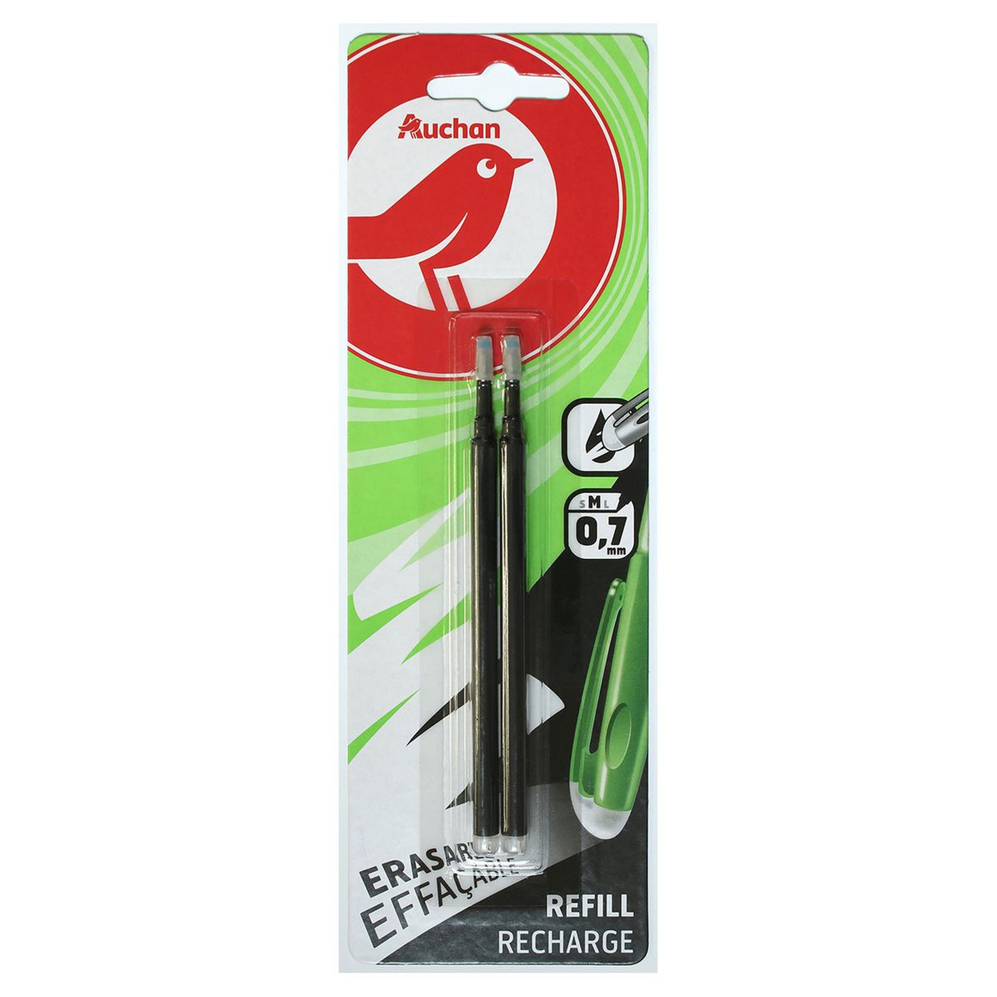 AUCHAN Lot de 2 recharges roller gel effaçable noir