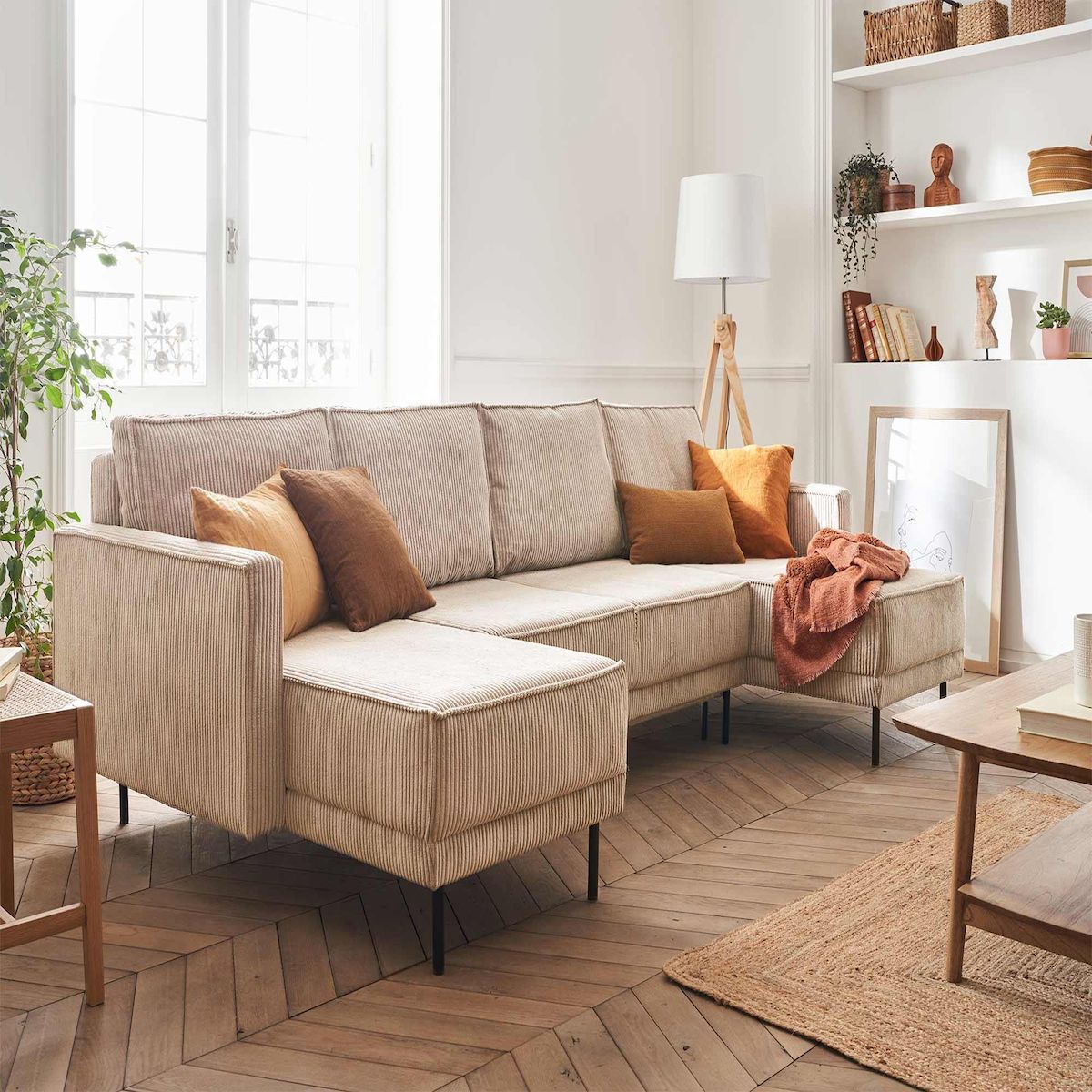 LISA DESIGN Charlie - canapé panoramique en u - 7 places - convertible avec coffre - en velours côtelé