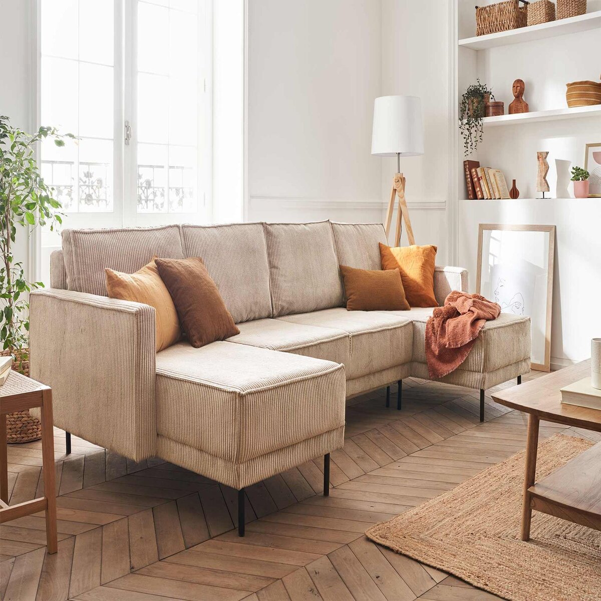 LISA DESIGN Charlie - canapé panoramique en u - 7 places - convertible avec coffre - en velours côtelé