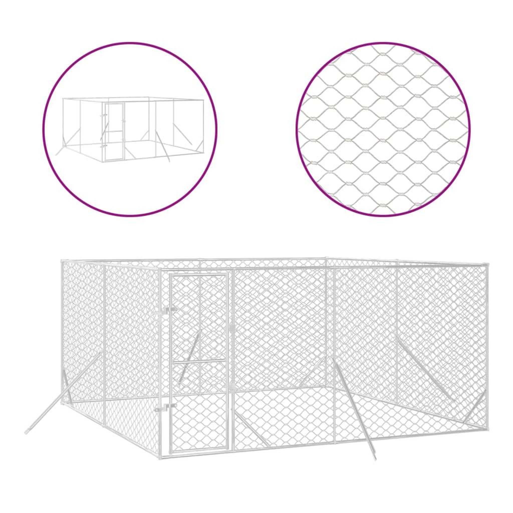 Voir la diapositive 2 : VIDAXL Chenil d'exterieur pour chiens argente 4x4x2 m acier galvanise