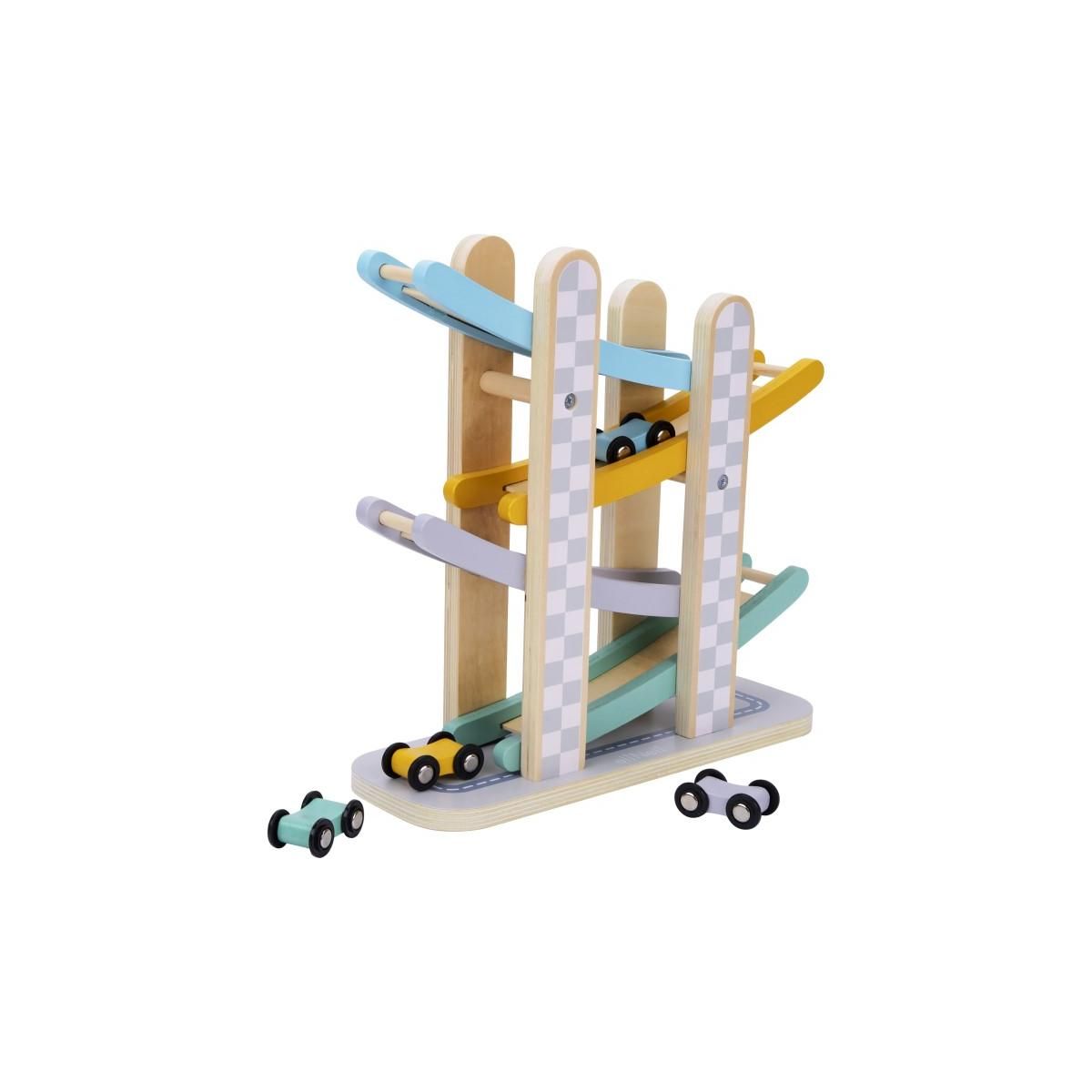 ELINELI Piste de course avec voitures en bois