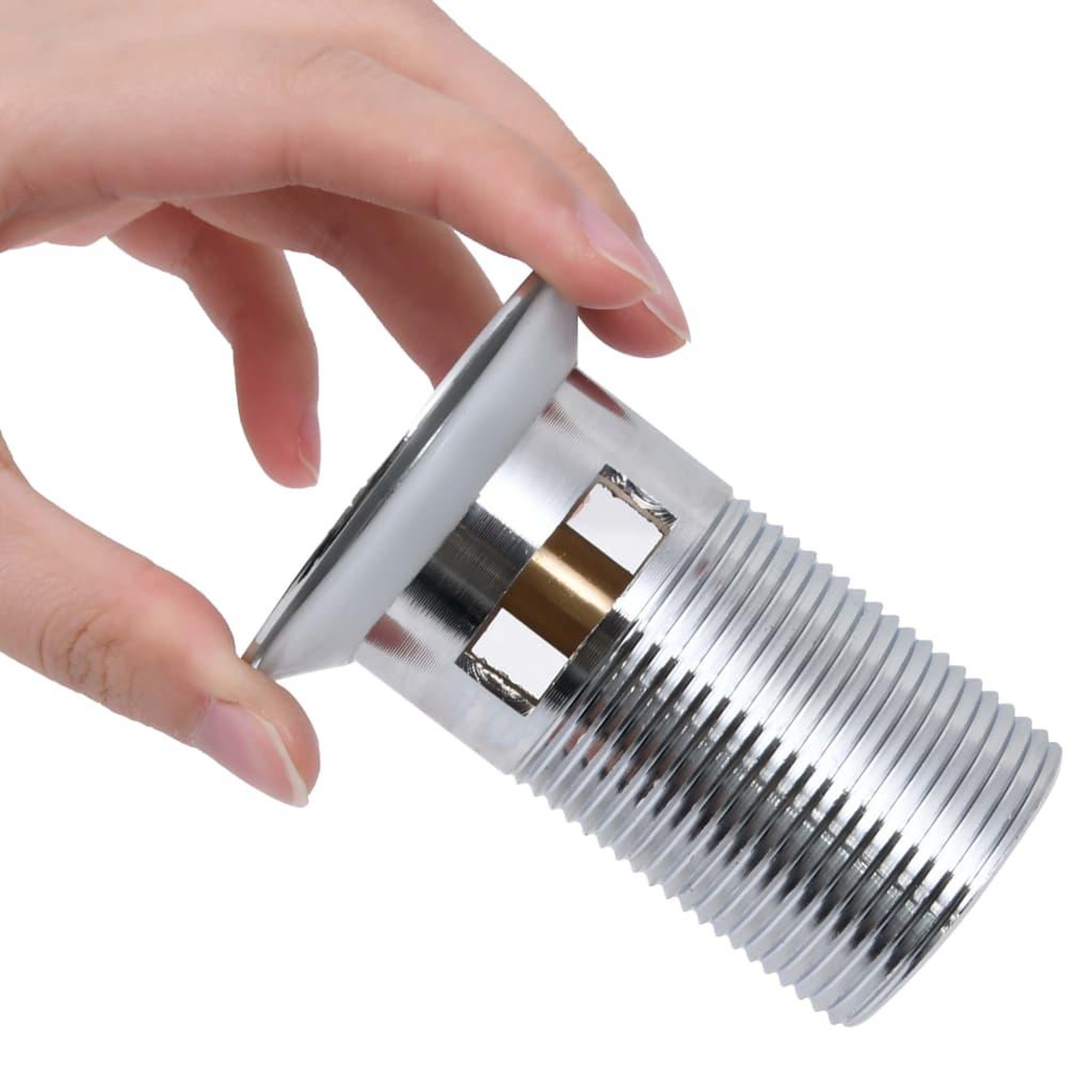 Voir la diapositive 5 : VIDAXL Drain a poussoir sans debordement Argente 6,4x6,4x9,1 cm