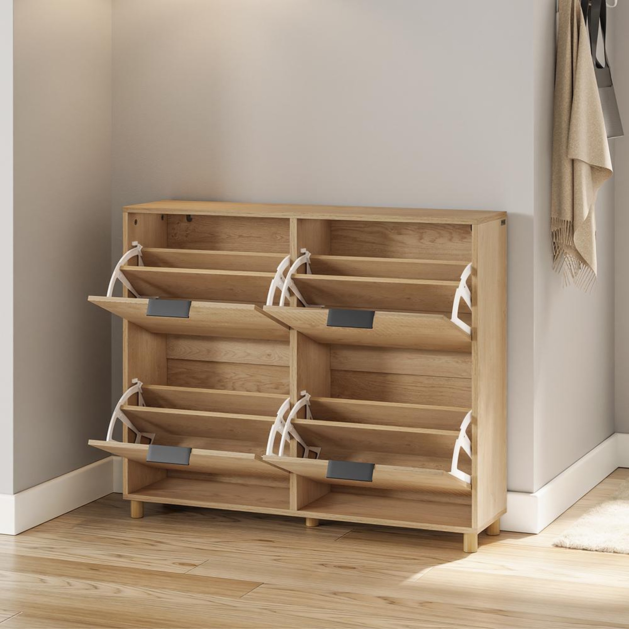 Voir la diapositive 5 : SOBUY Rangement à chaussures Chêne clair 100x24x83 cm FSR214-N