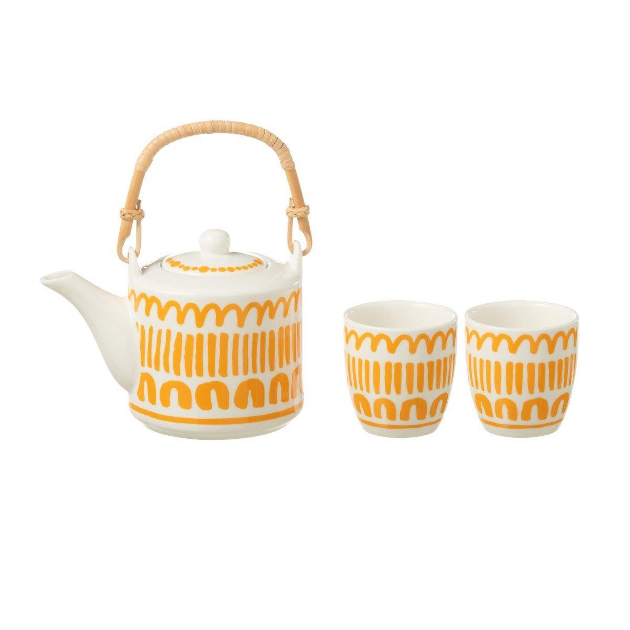 J-LINE Théière & 2 tasses design lignes  fiesta sud  16cm orange