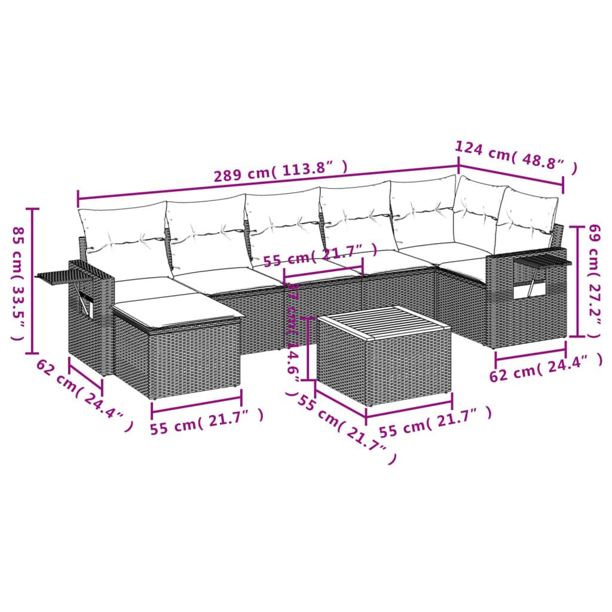 Voir la diapositive 4 : VIDAXL Salon de jardin avec coussins 8pcs melange beige resine tressee