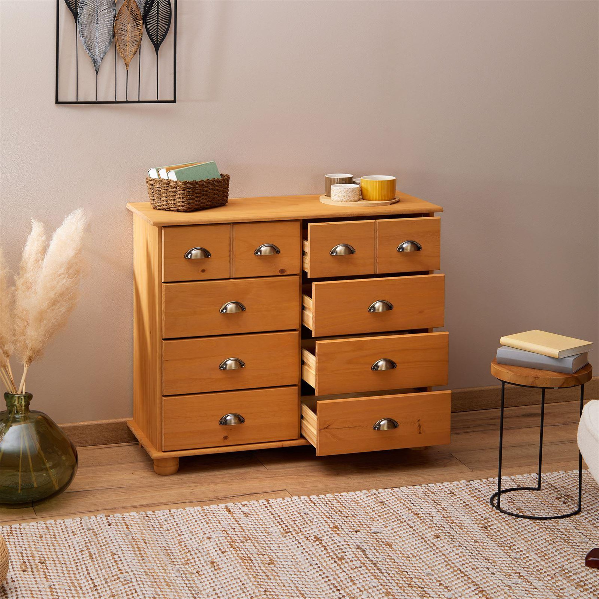 Voir la diapositive 4 : IDIMEX Commode apothicaire COLMAR en pin massif, 8 tiroirs