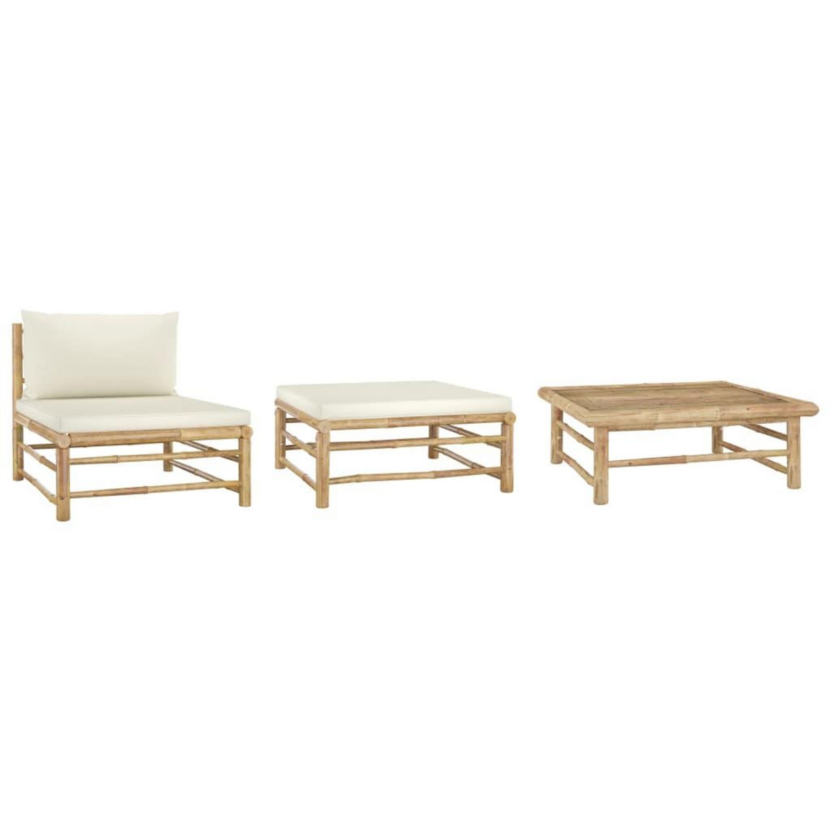 VIDAXL Salon de jardin 3 pcs avec coussins blanc creme Bambou