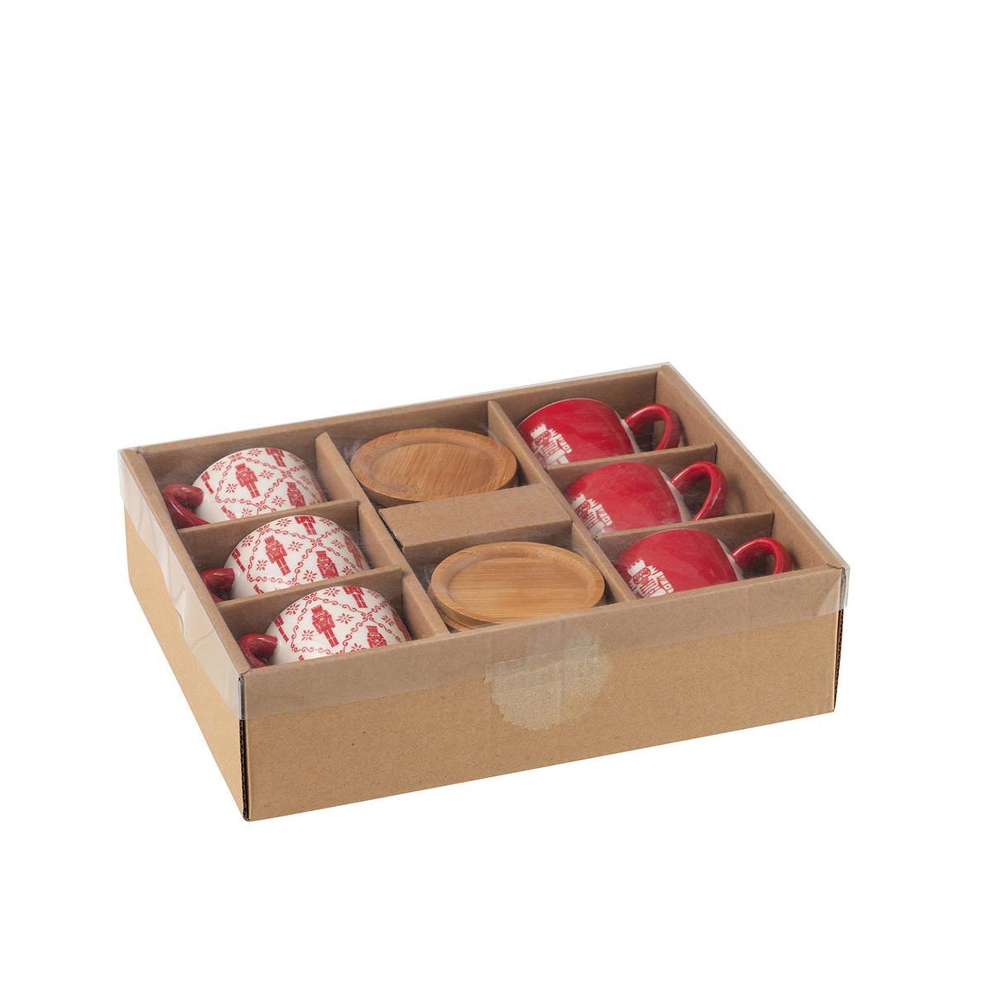Voir la diapositive 3 : J-LINE Lot de 6 tasses à café & sous-tasses  casse-noisette  9cl rouge