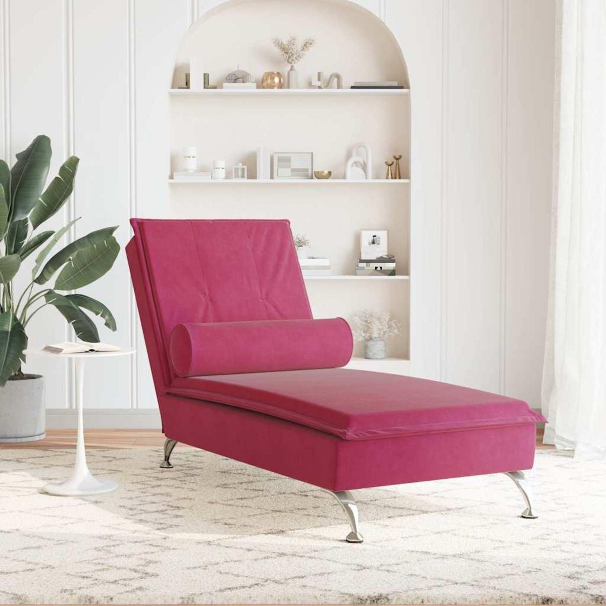 VIDAXL Chaise longue de massage avec traversin rouge bordeaux velours