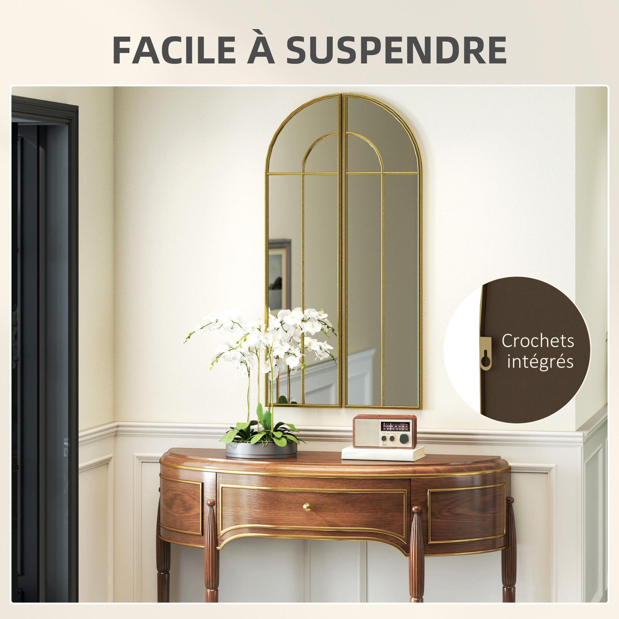 Voir la diapositive 5 : HOMCOM Miroir mural style verrière dim. panneau 30 x 120 cm métal doré verre
