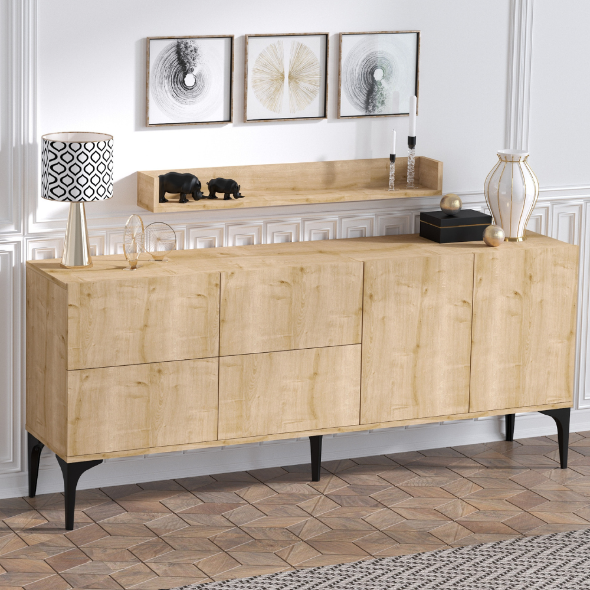 Voir la diapositive 2 : CONCEPT USINE Ensemble buffet et étagère murale assen