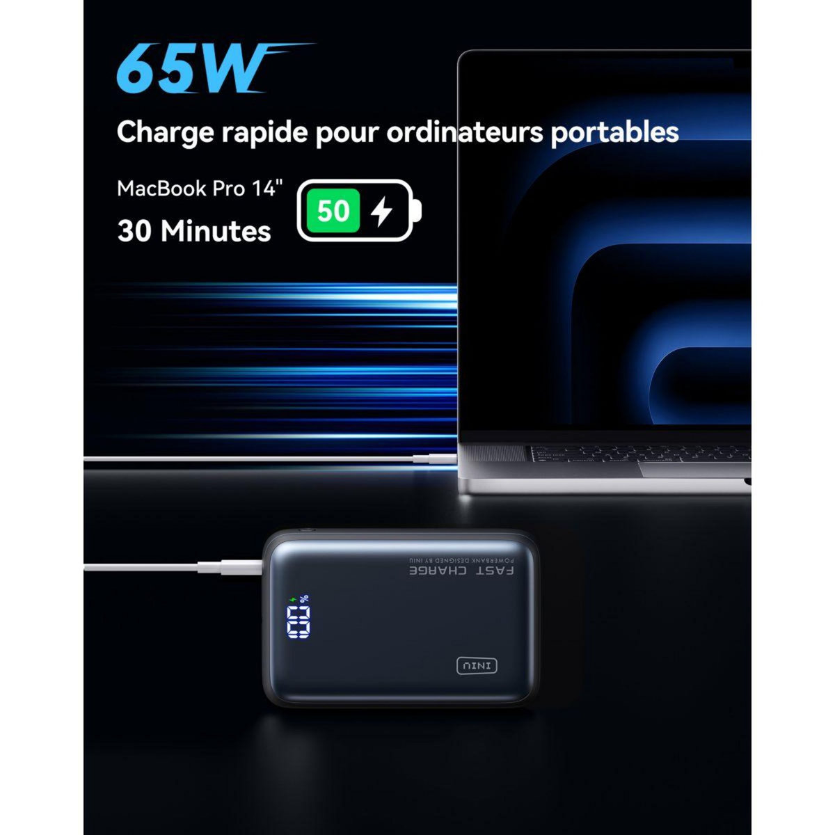 INIU Batterie externe 20 000 mAh 65W Leopard Power