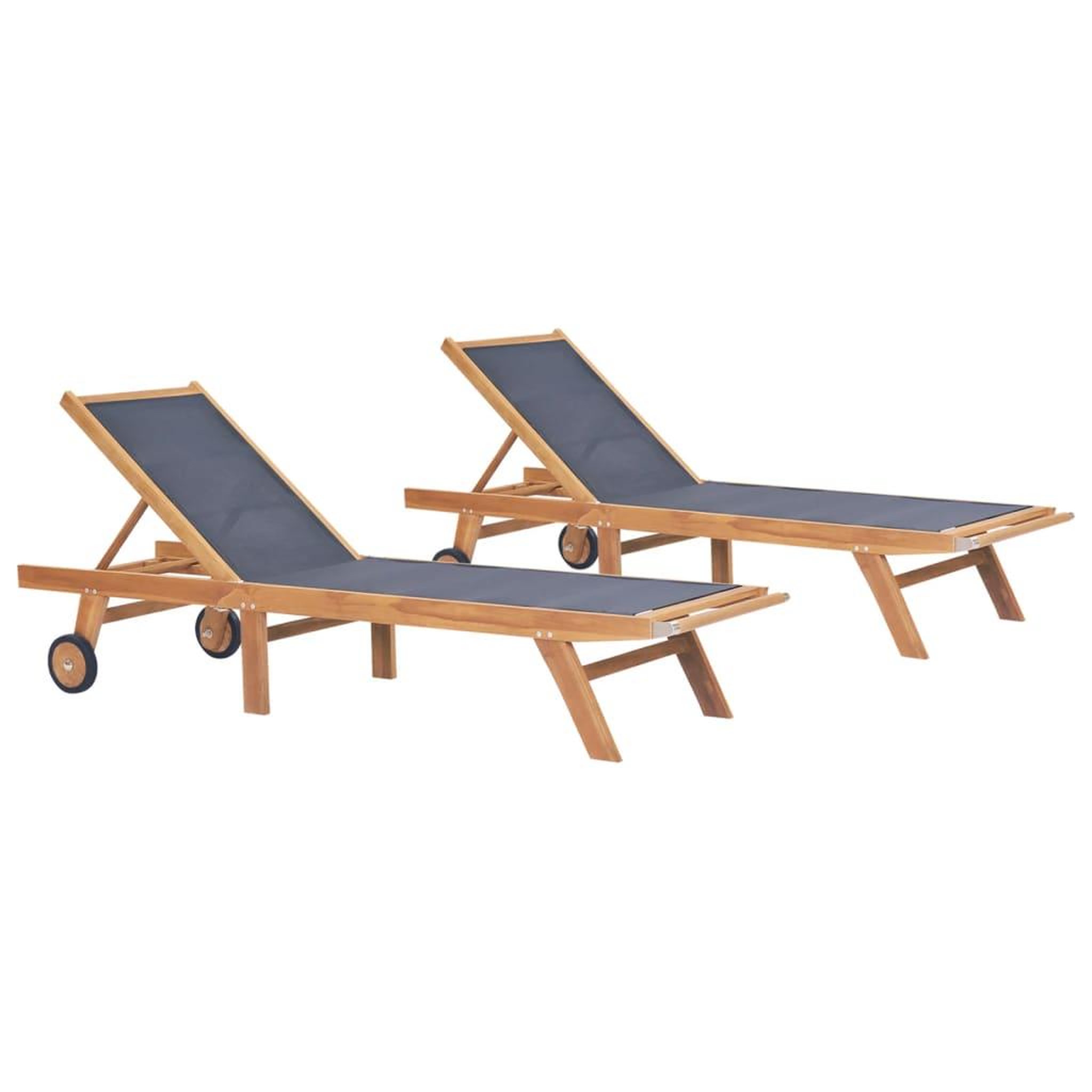 VIDAXL Chaises longues pliables et roulettes lot de 2 teck textilene