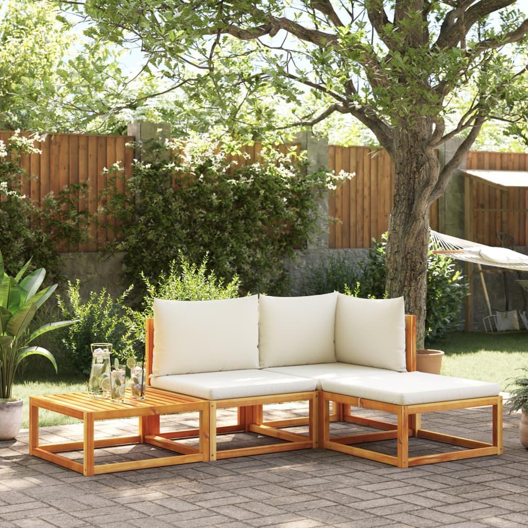 VIDAXL Salon de jardin avec coussins 4 pcs bois d'acacia massif