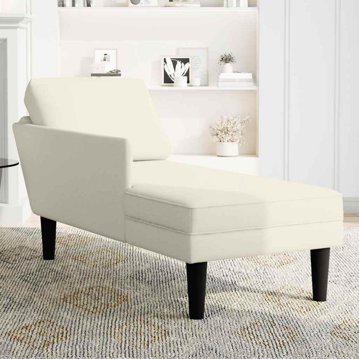 VIDAXL Fauteuil long avec coussin et accoudoir droit creme velours