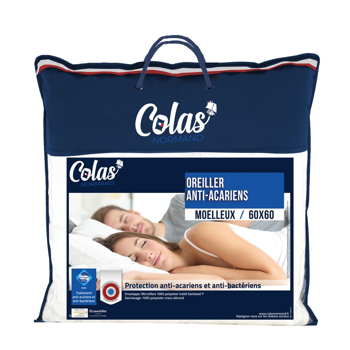 COLAS NORMAND Oreiller moelleux en polyester anti-acariens SANITIZED