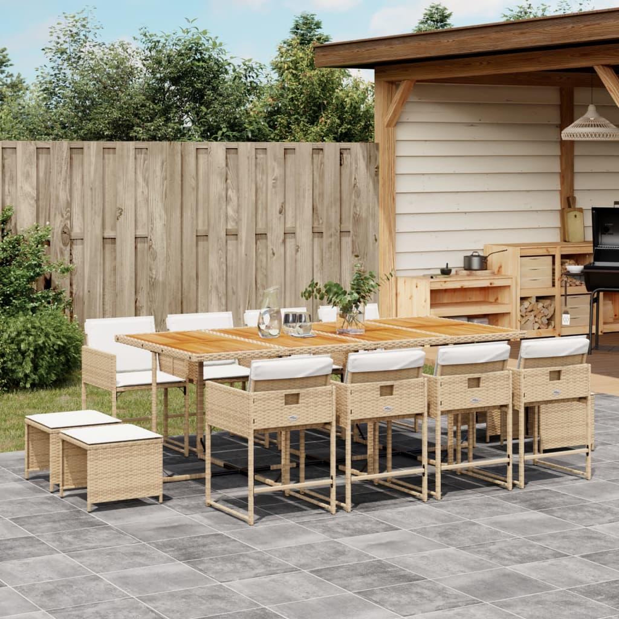 VIDAXL Ensemble a manger de jardin et coussins 13 pcs beige