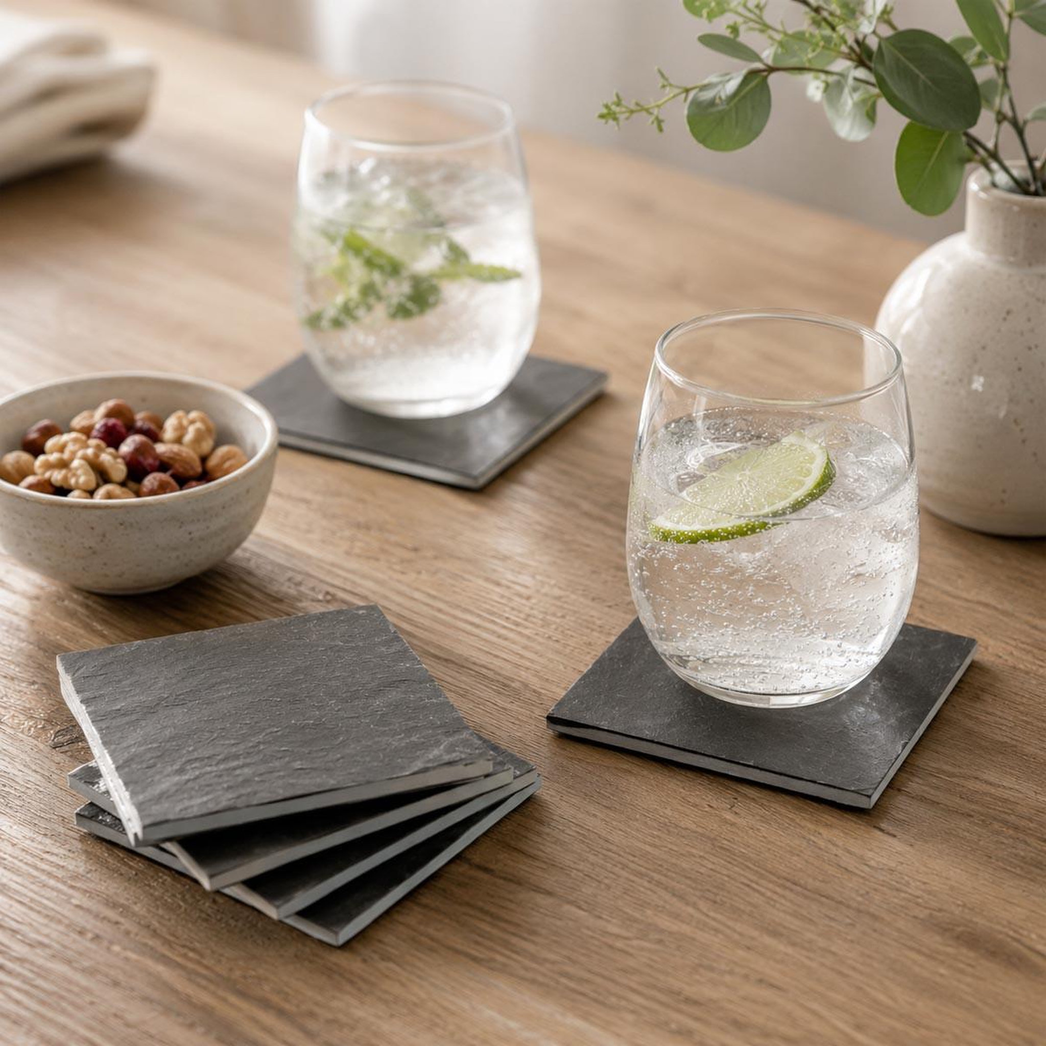 Voir la diapositive 3 : SECRET DE GOURMET Lot de 6 dessous de verre  ardoise  10x10cm gris