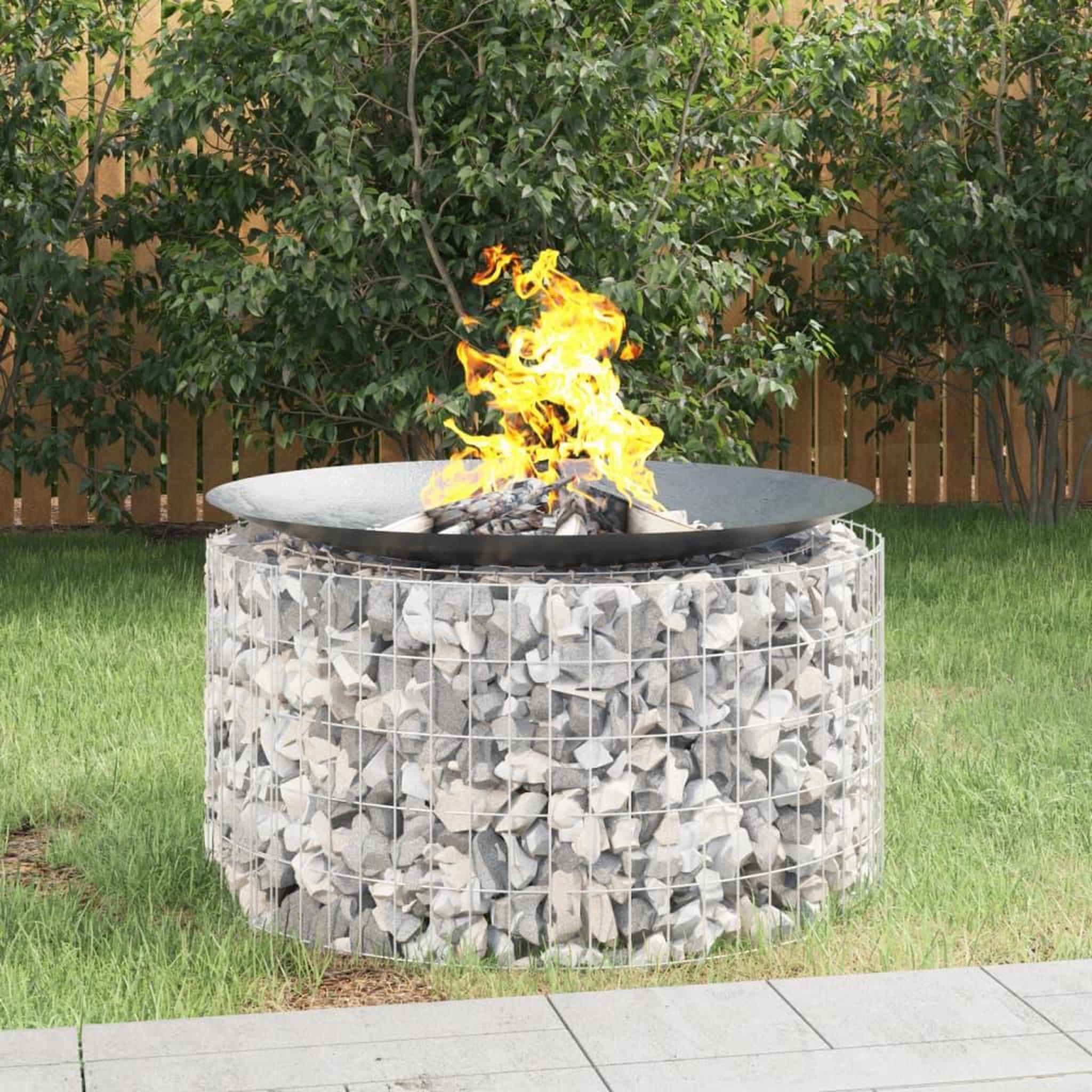 VIDAXL Foyer en gabion Ø 100 cm fer galvanise