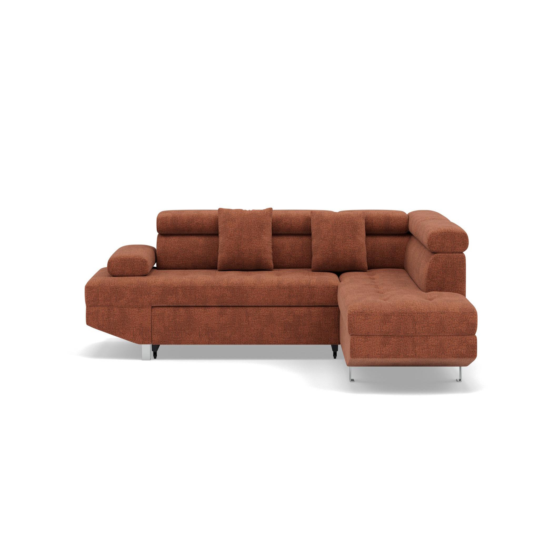 Voir la diapositive 1 : BEST MOBILIER Margaux - canapé d'angle droit 5 places convertible avec coffre et têtières réglables en velours texturé