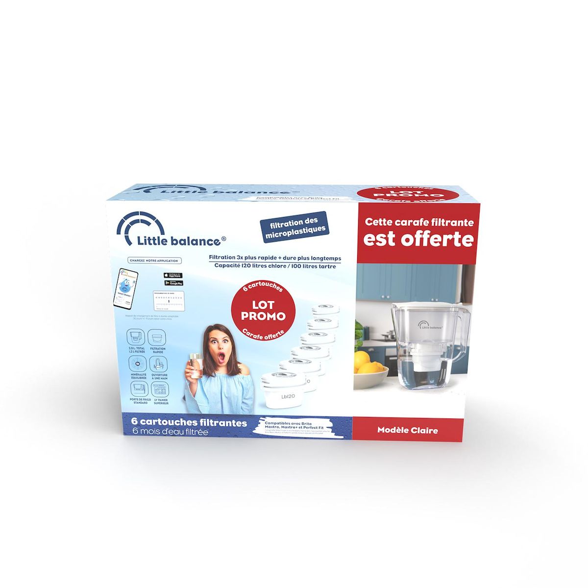 LITTLE BALANCE Carafe filtrante + lot de 6 cartouches filtrantes - 8634