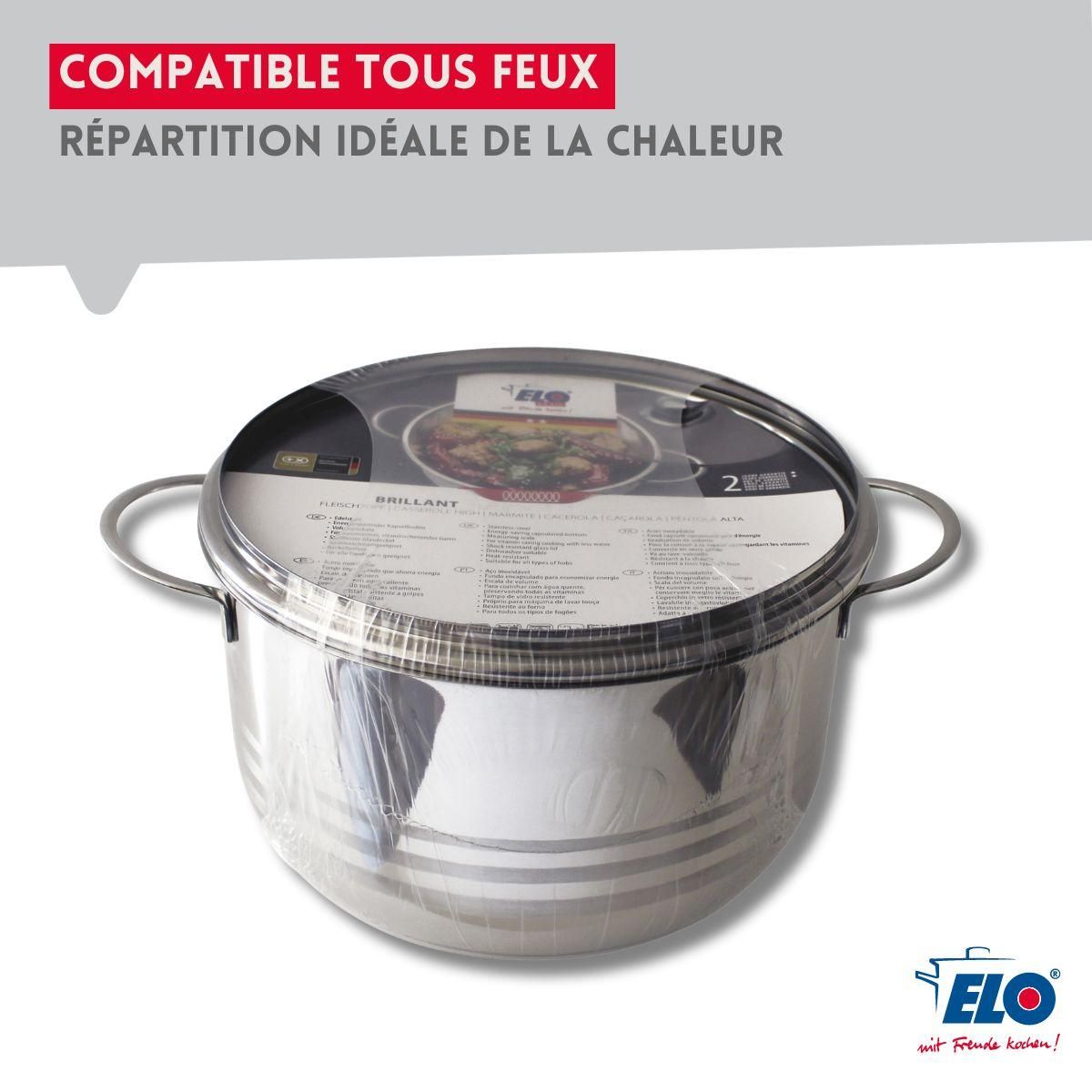 ELO Faitout haut 24 cm en acier inoxydable sans PFAS Elo Brillant