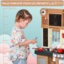 HOMCOM Cuisine pour enfant - dinette - jeu d'imitation complet 58 accessoires variés - fonctions sonores, simulation écoulement eau - PP PE marron