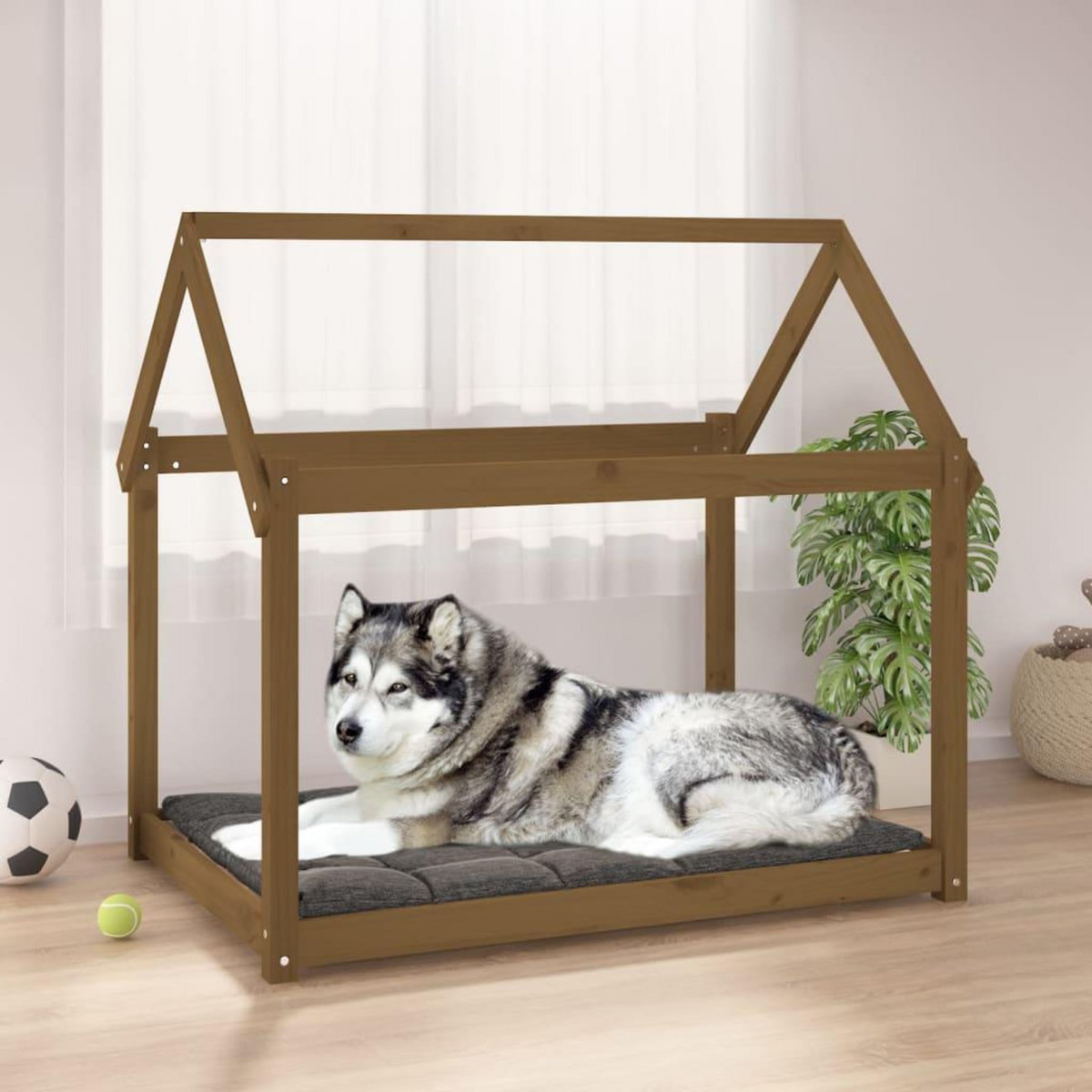 VIDAXL Lit pour chien Marron miel 111x80x100 cm Bois de pin solide