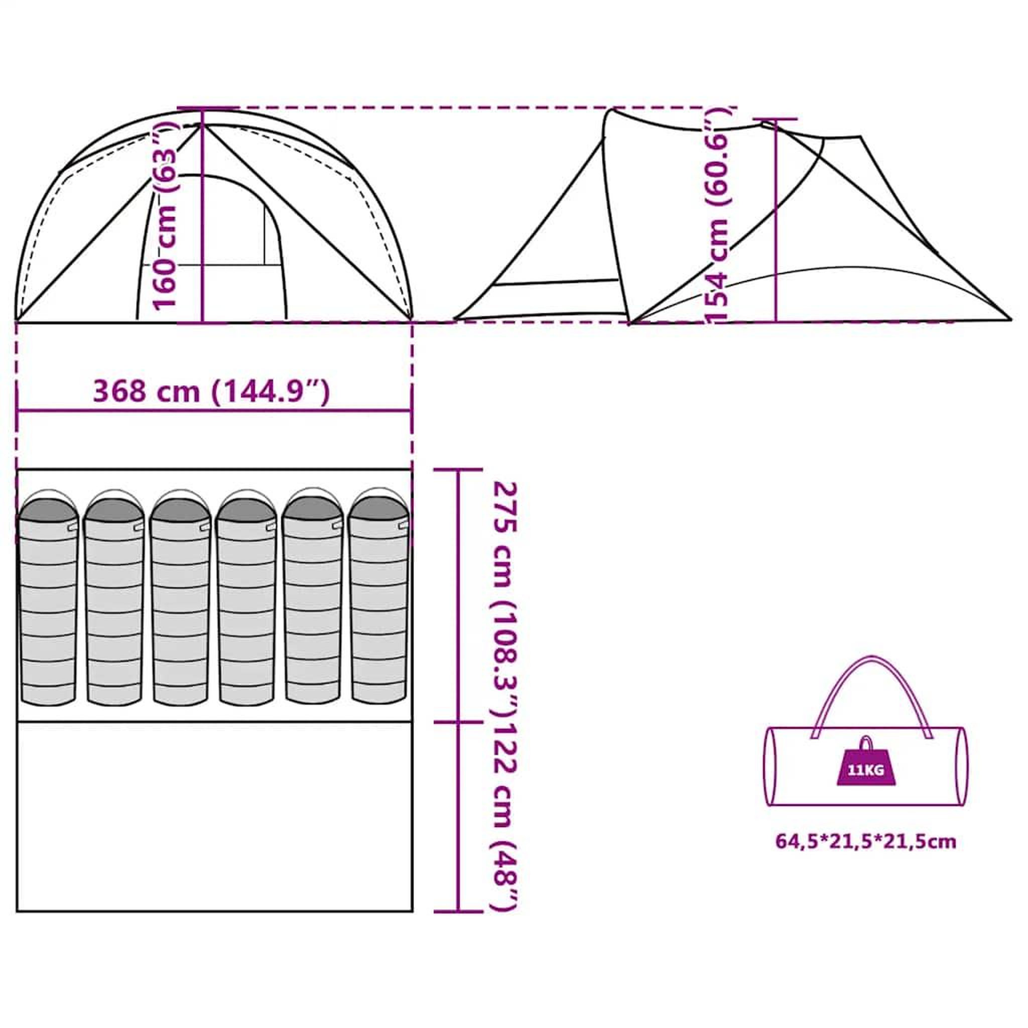 Voir la diapositive 6 : VIDAXL Tente de cabine familiale 6 personnes gris impermeable