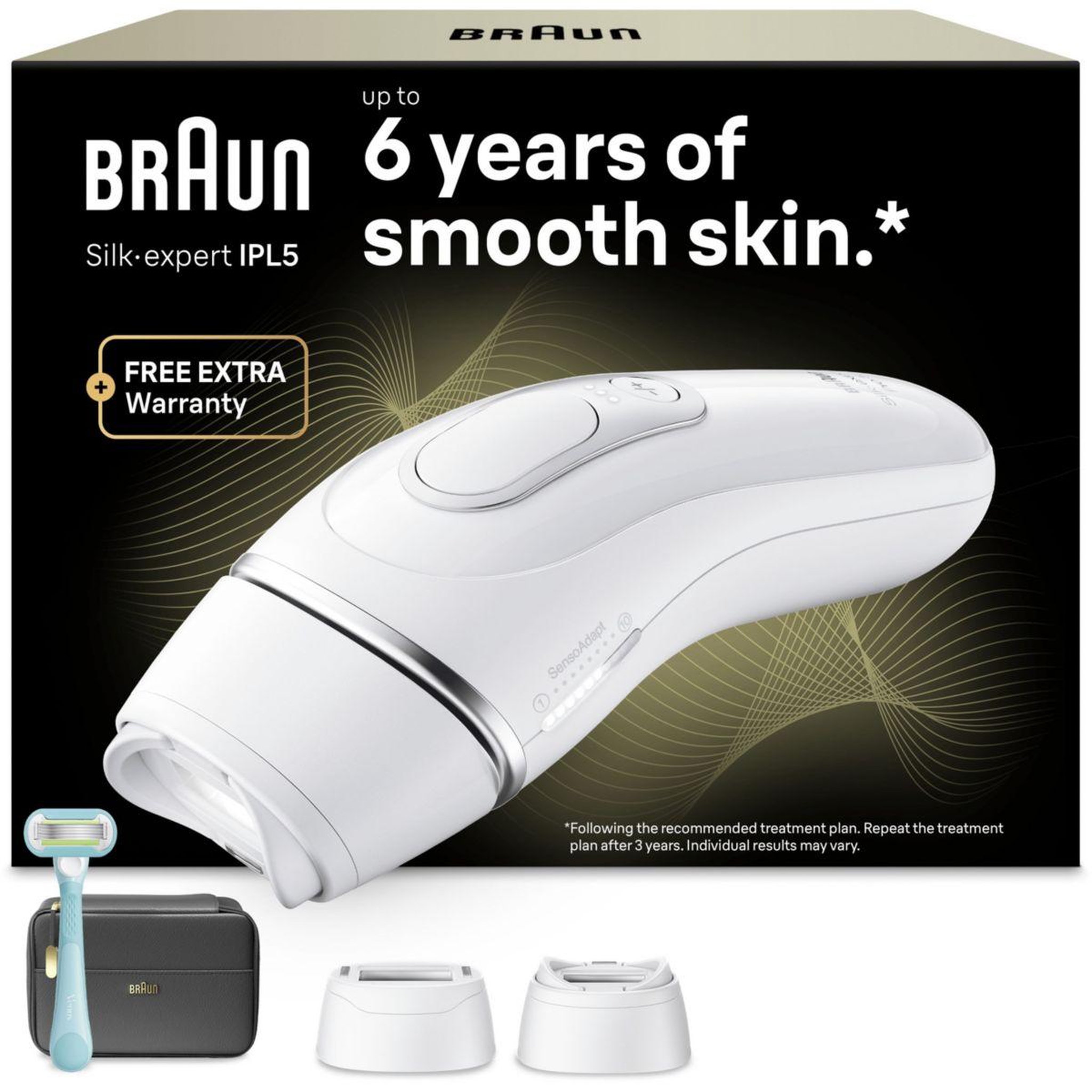 BRAUN Epilateur lumière pulsée IPL PL5234 2 têtes, 1 rasoir Gillette Venus, une pochette