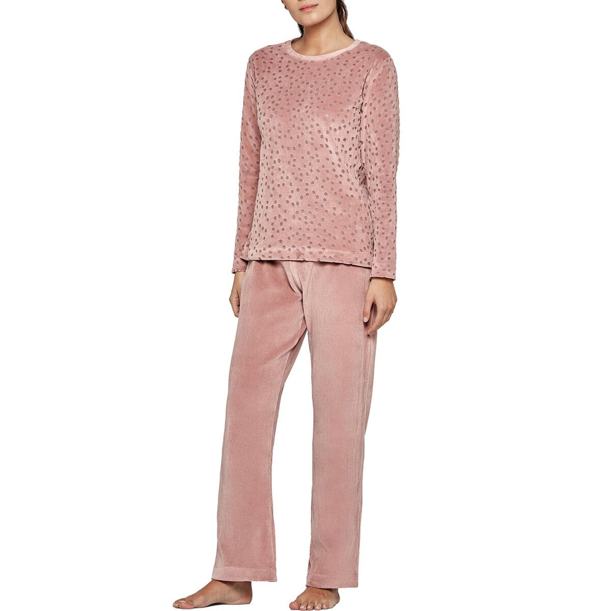 Pyjama velours pois ajour s Nuage rose pas cher Auchan