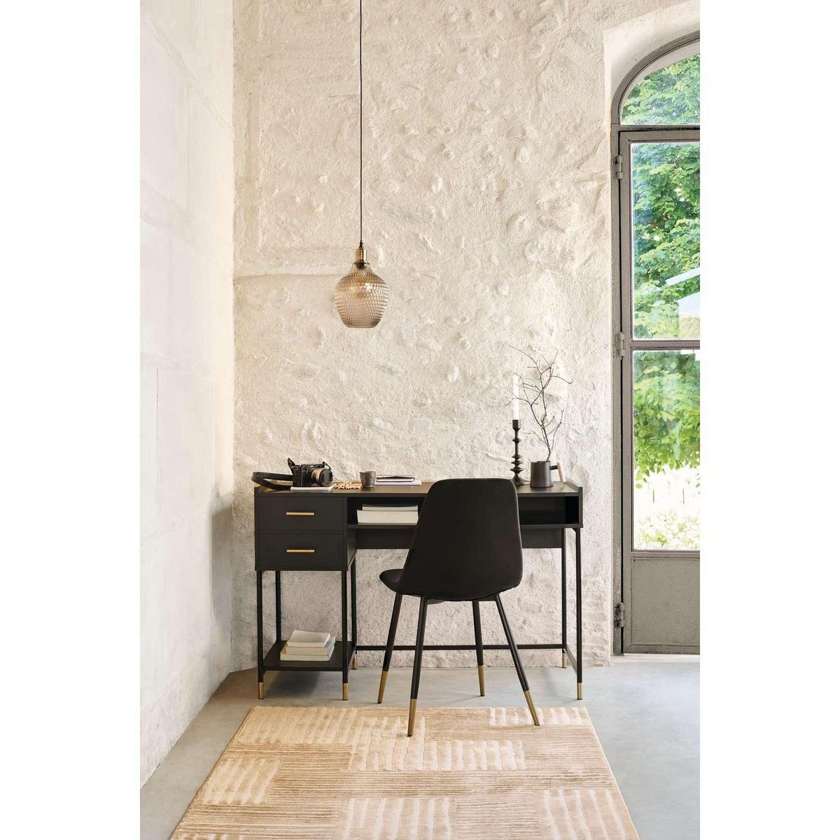 ATMOSPHERA Bureau 2 tiroirs en bois TEDY - Noir