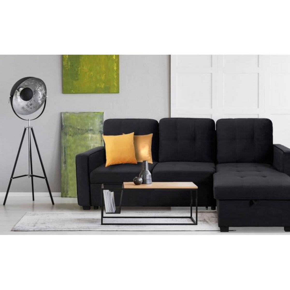 Paris Prix Canapé d'Angle Convertible  Rabano  230cm Noir