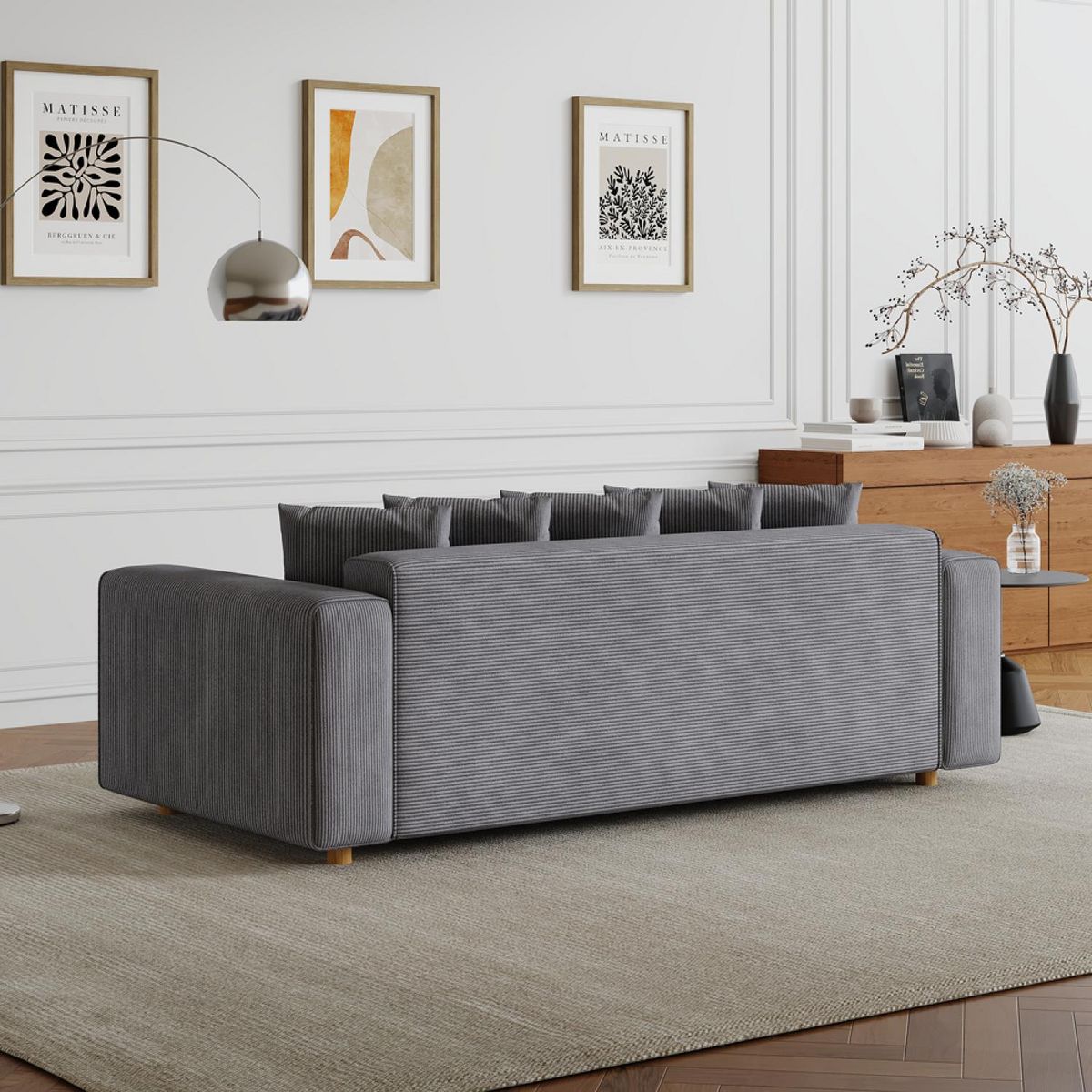 CONCEPT USINE Canapé convertible 3 places en velours côtelé gris KOLDING