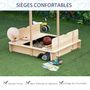 Voir la diapositive 6 : OUTSUNNY Bac à sable carré en bois pour enfant dim. 106L x 106l cm avec bancs et couvercle - auvent réglable