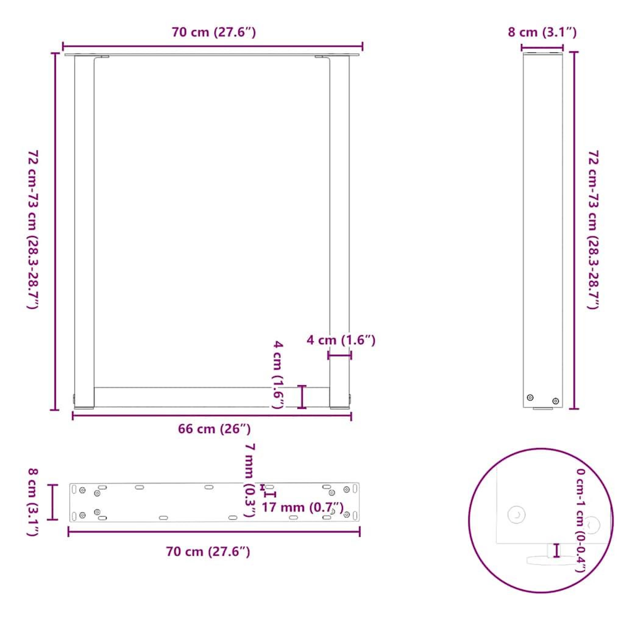 Voir la diapositive 6 : VIDAXL Pieds de table basse forme de U 2 pcs noir 70x(72-73) cm acier