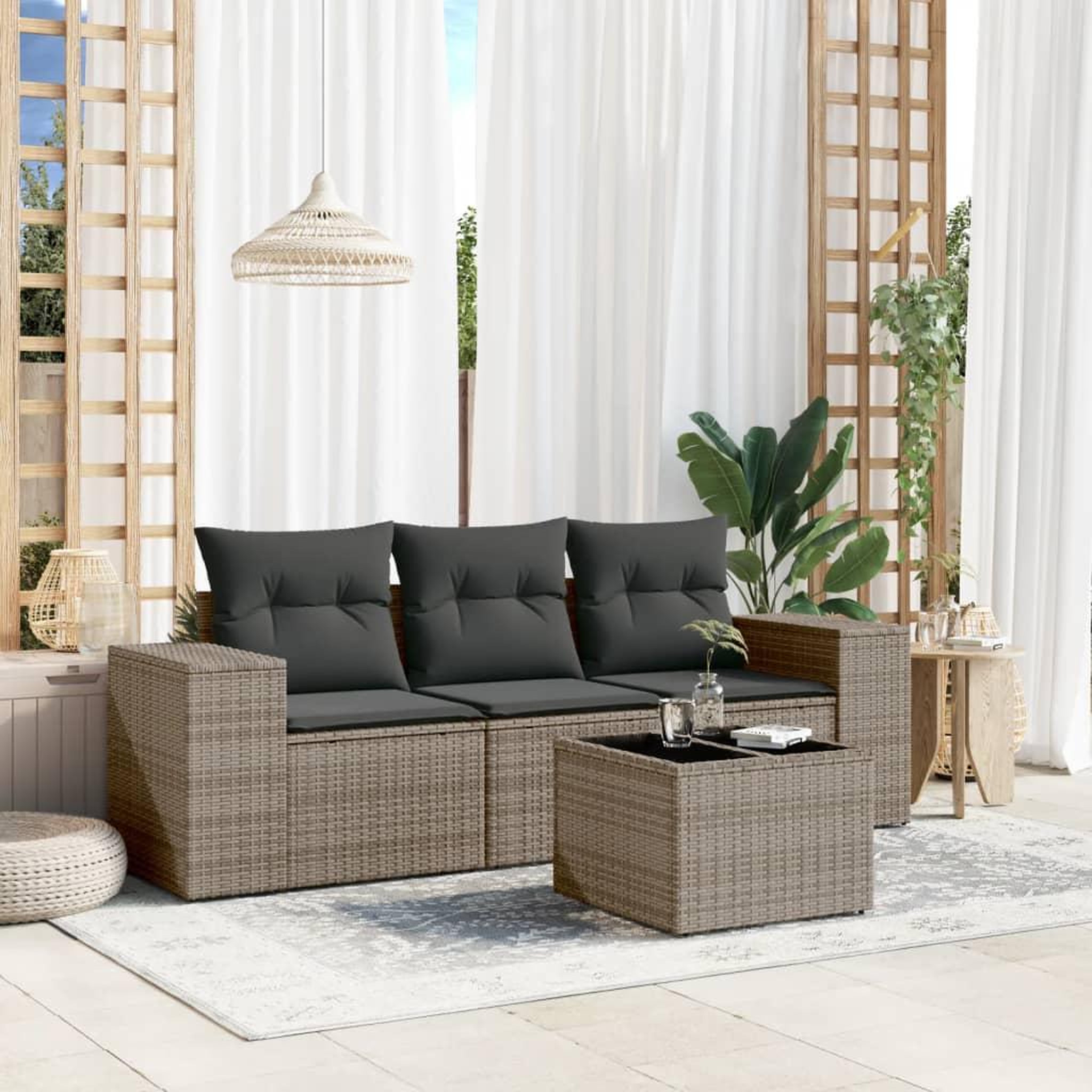 VIDAXL Salon de jardin 4 pcs avec coussins gris resine tressee