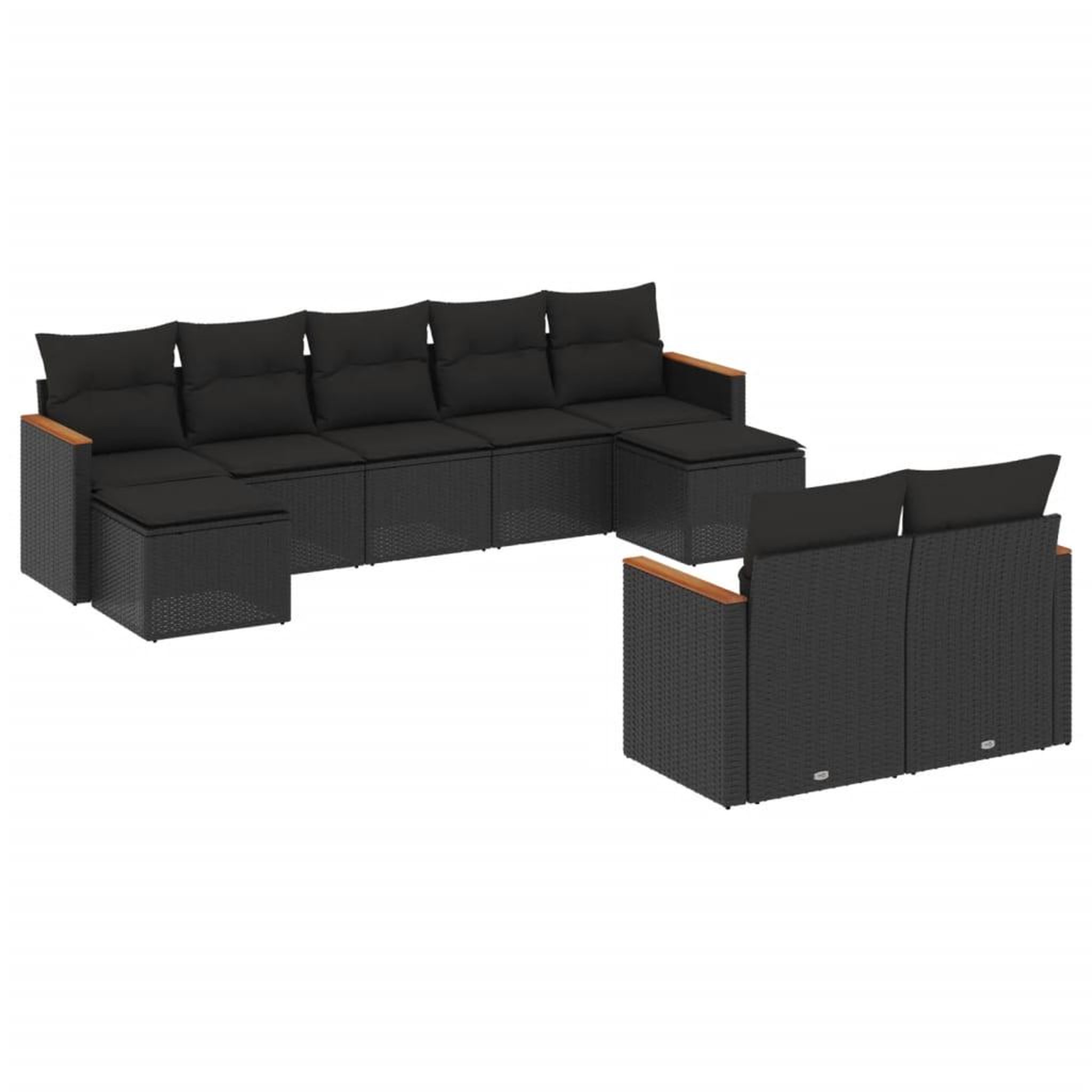 Voir la diapositive 2 : VIDAXL Salon de jardin 9 pcs avec coussins noir resine tressee